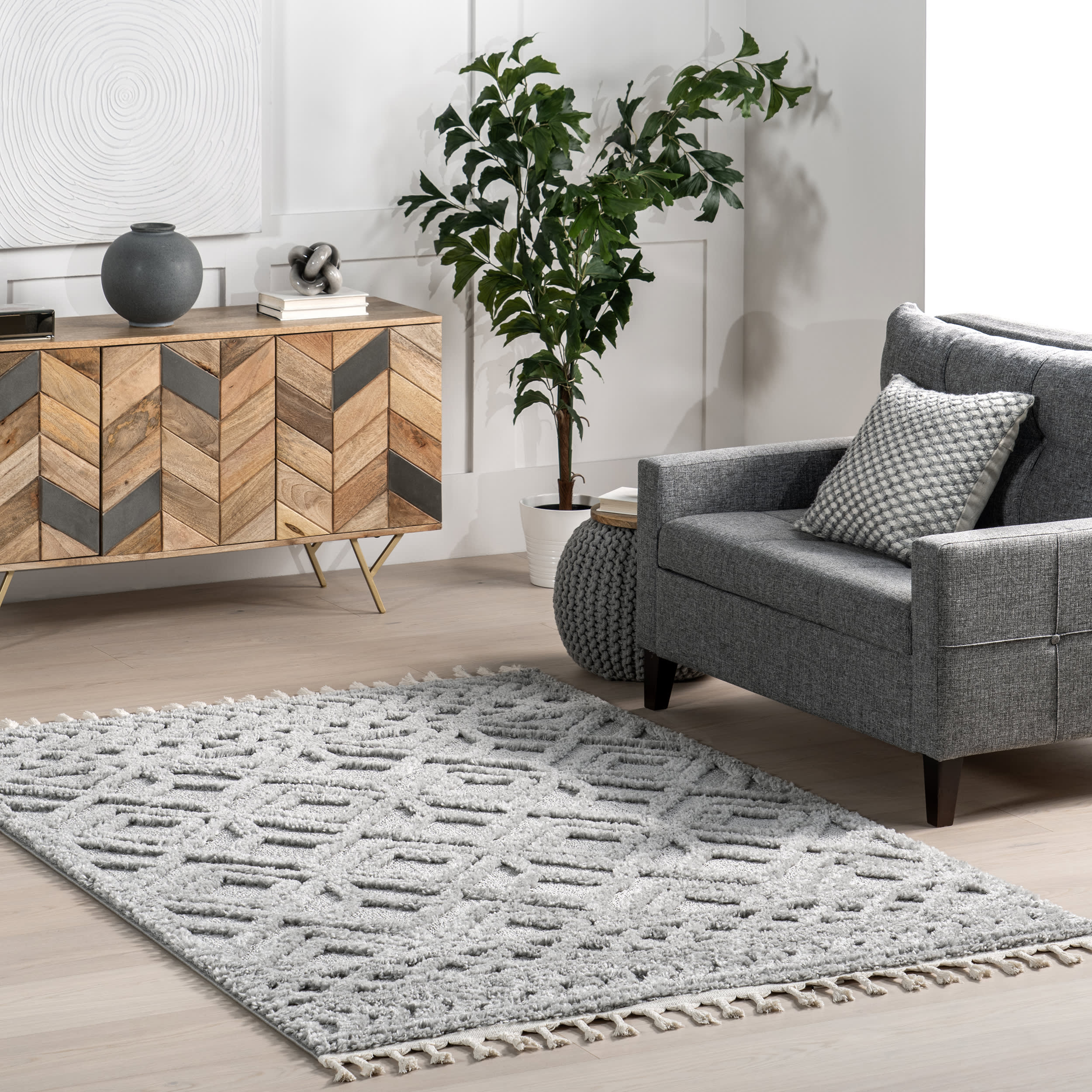 Ramira Raised Trellis Rug | Light Grey - Image 2