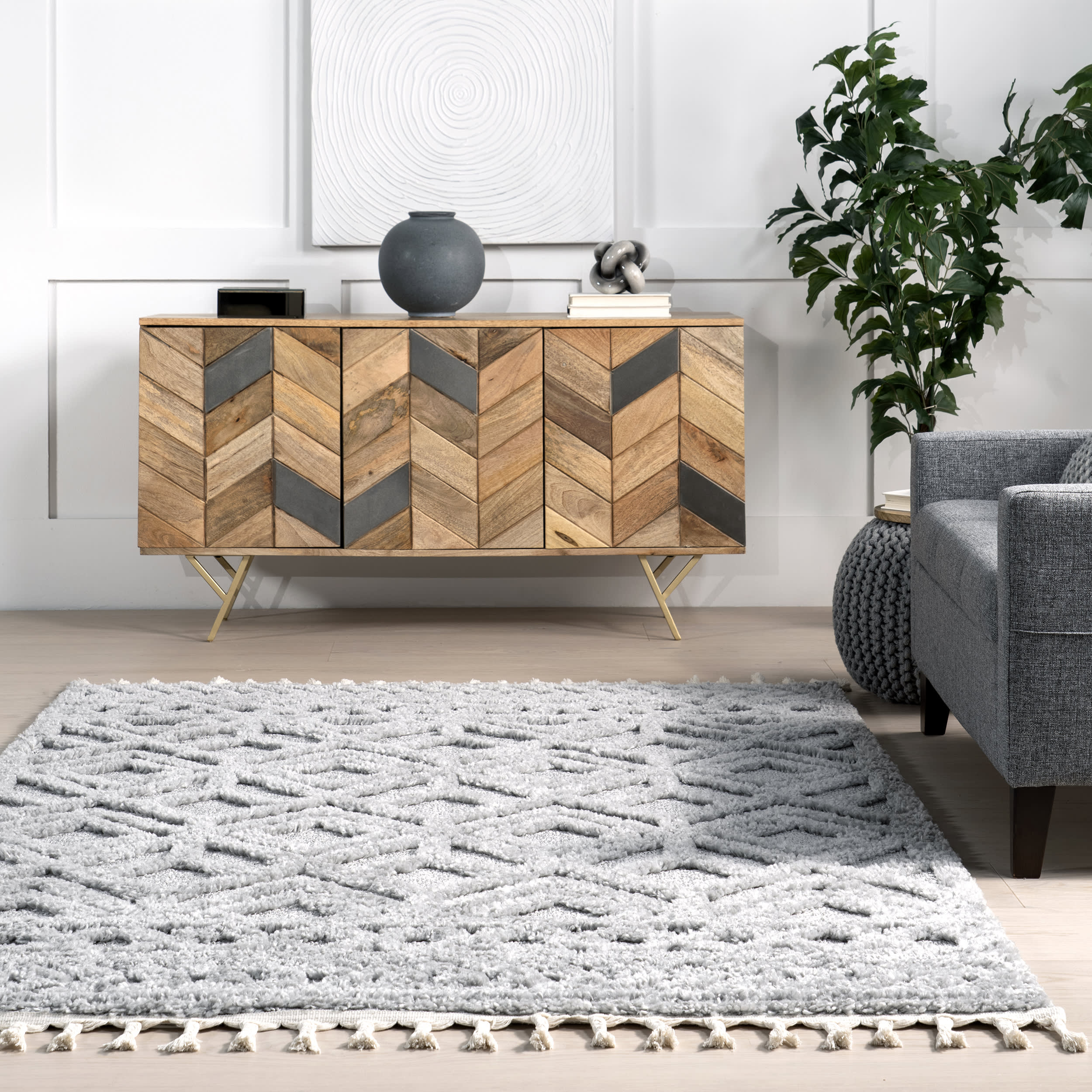 Ramira Raised Trellis Rug | Light Grey - Image 4