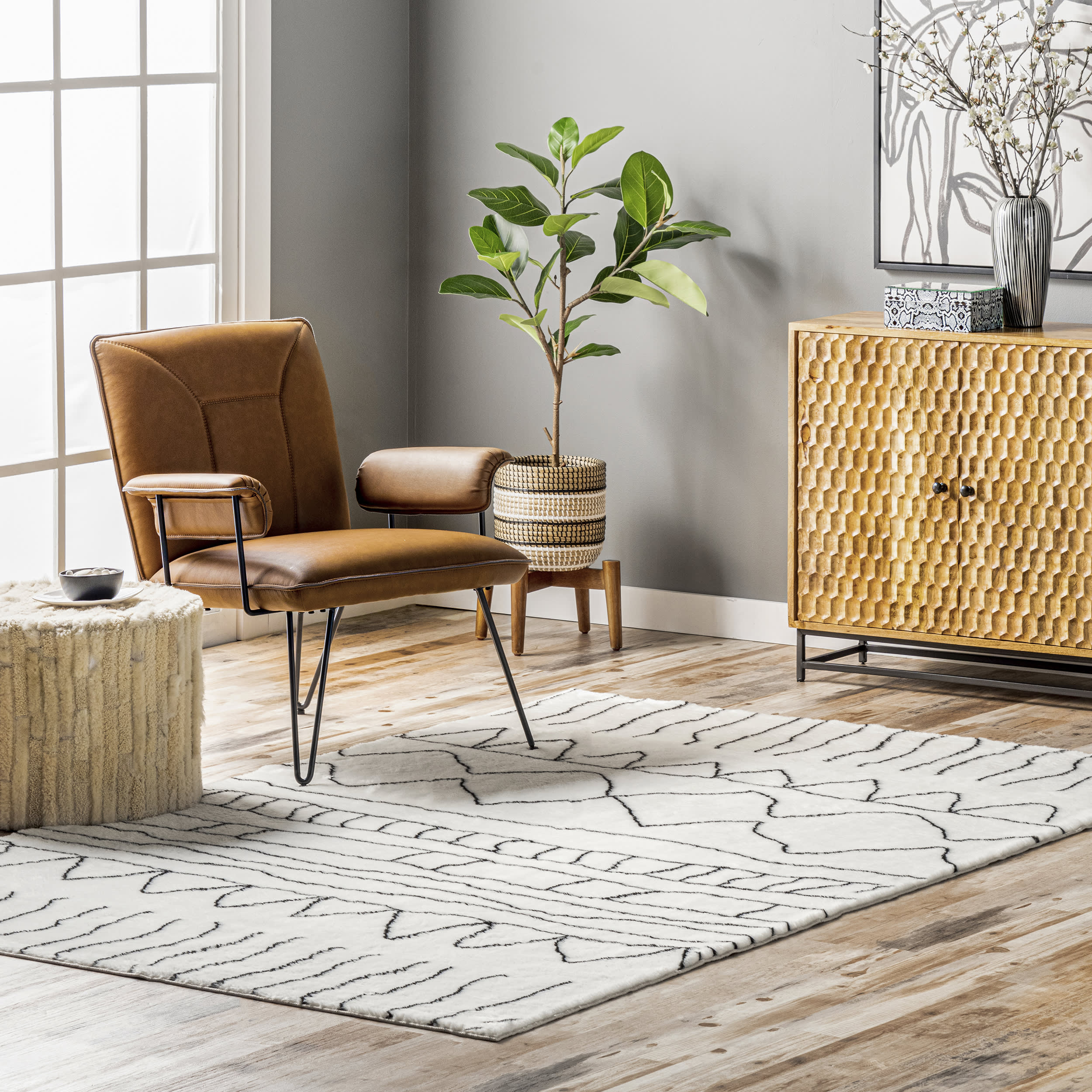 Ramona Striped Washable Shag Rug | Black - Image 2