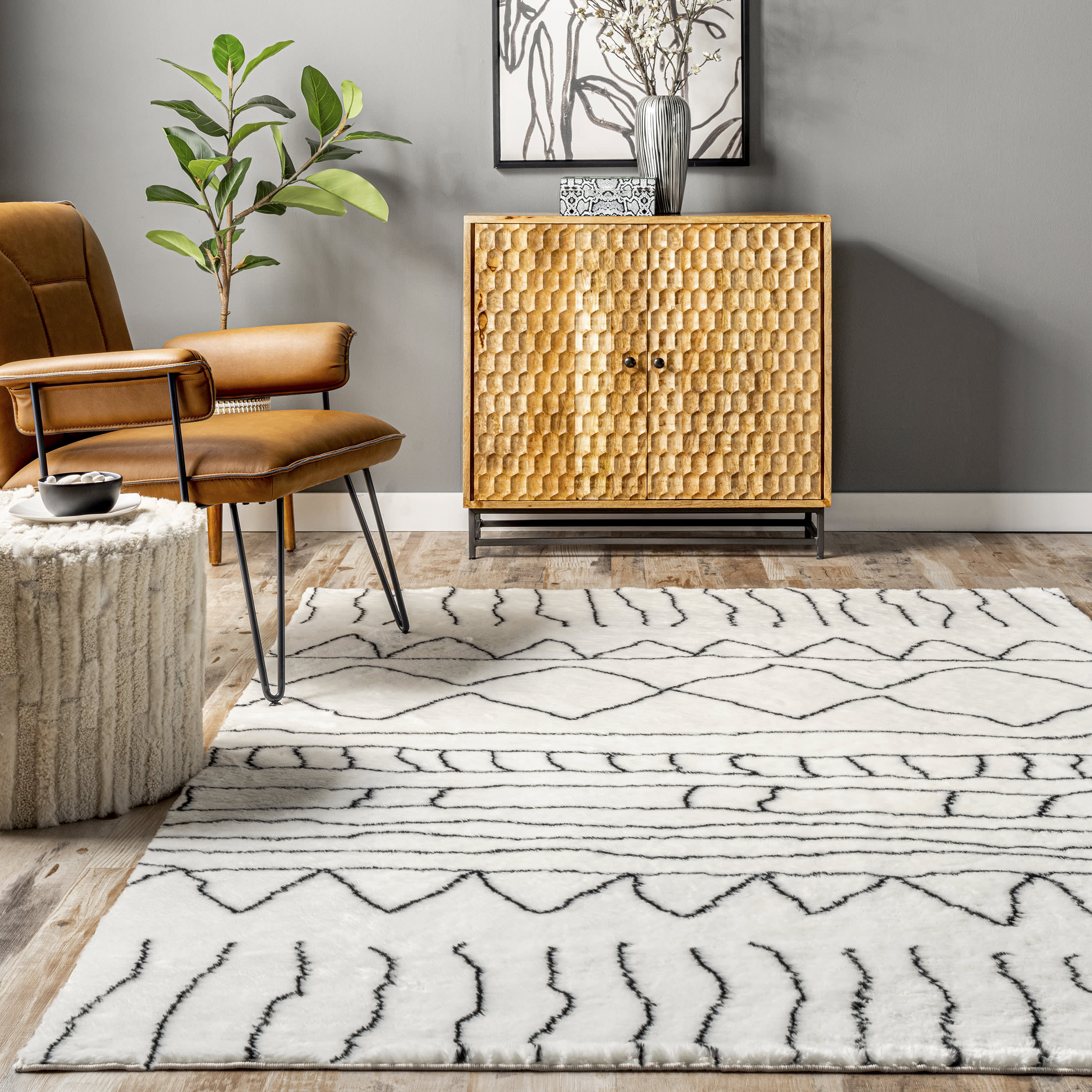 Ramona Striped Washable Shag Rug | Black - Image 4