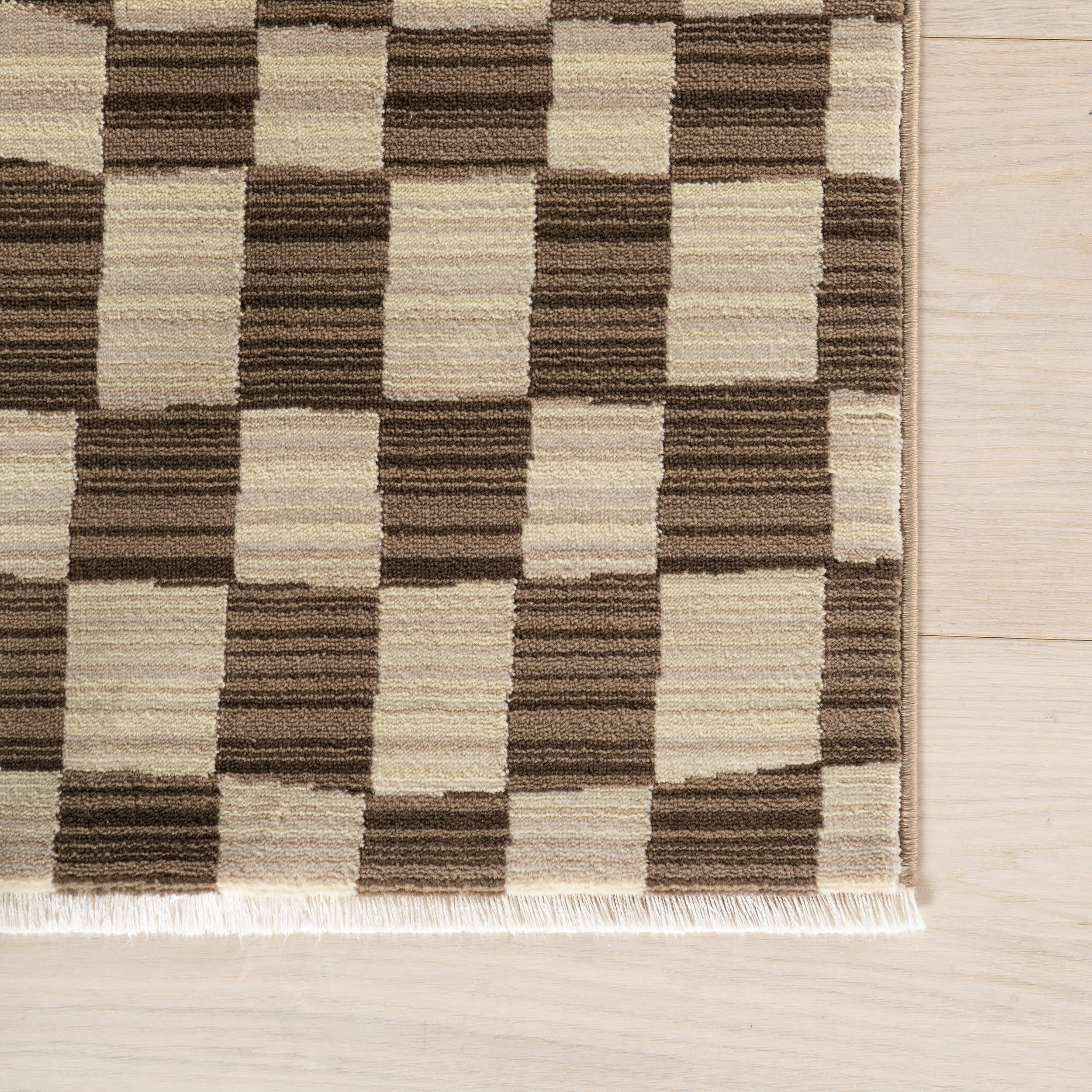 Rasali Checkered Box Rug | Brown - Image 4