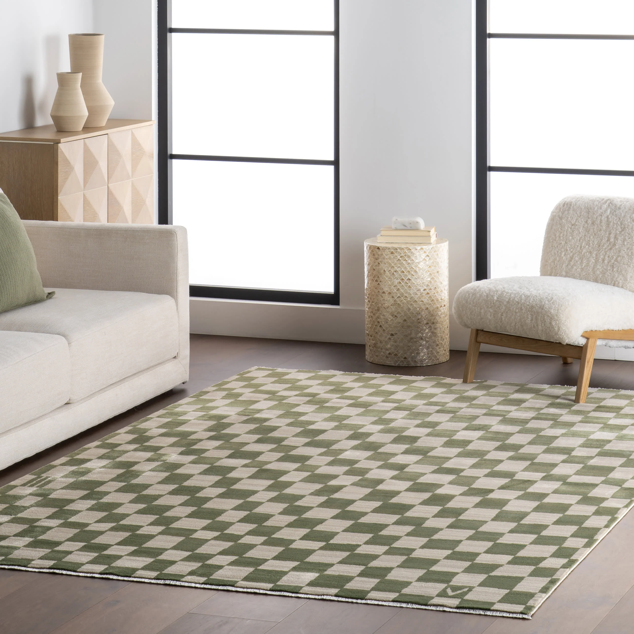 Rasali Checkered Box Rug | Green - Image 2