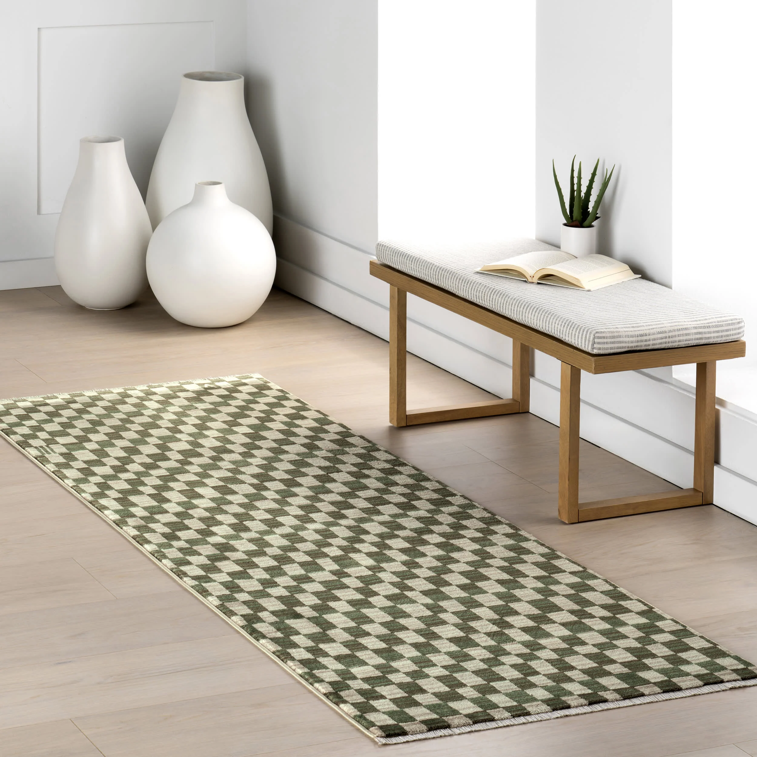 Rasali Checkered Box Rug | Green - Image 2