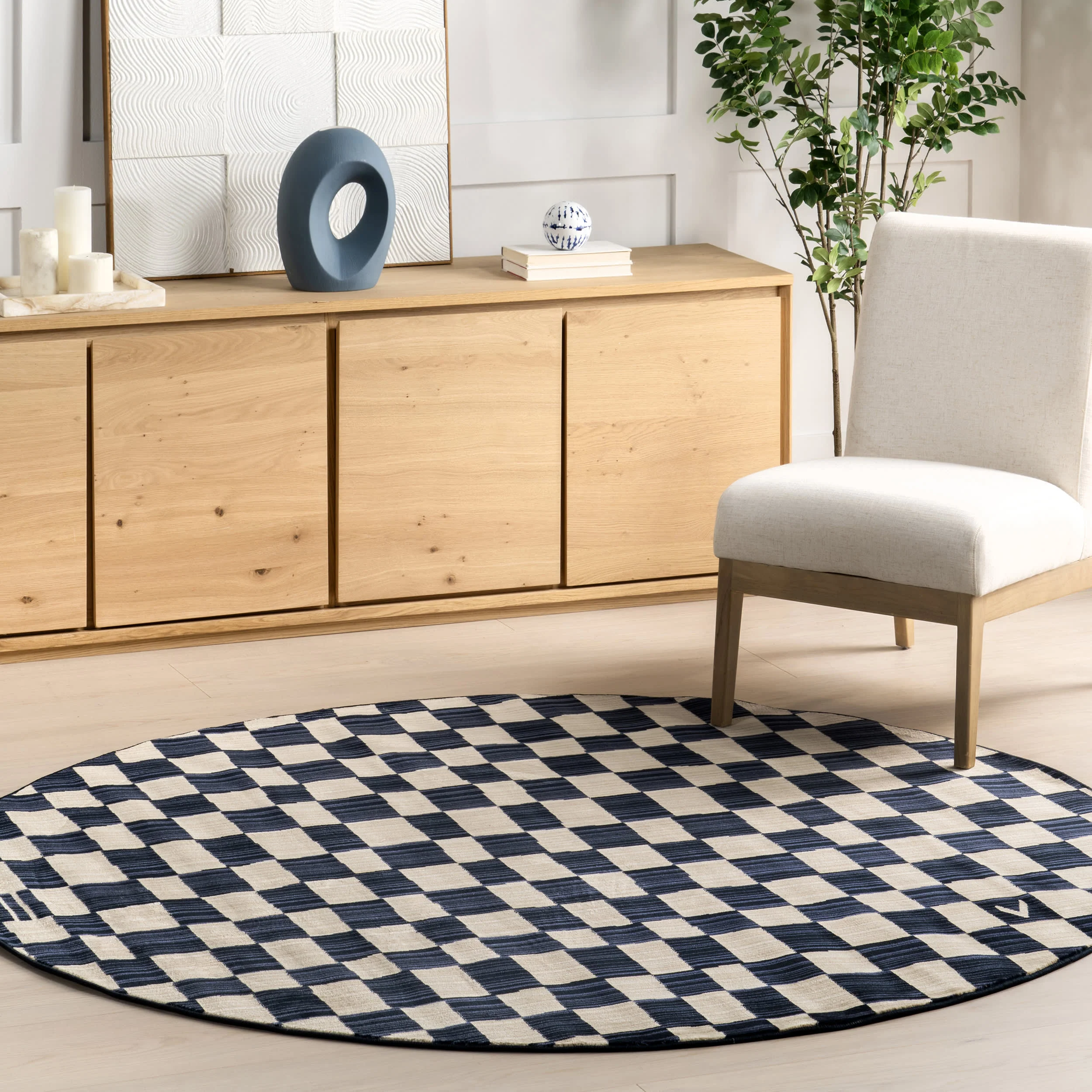 Rasali Checkered Box Rug | Navy - Image 2