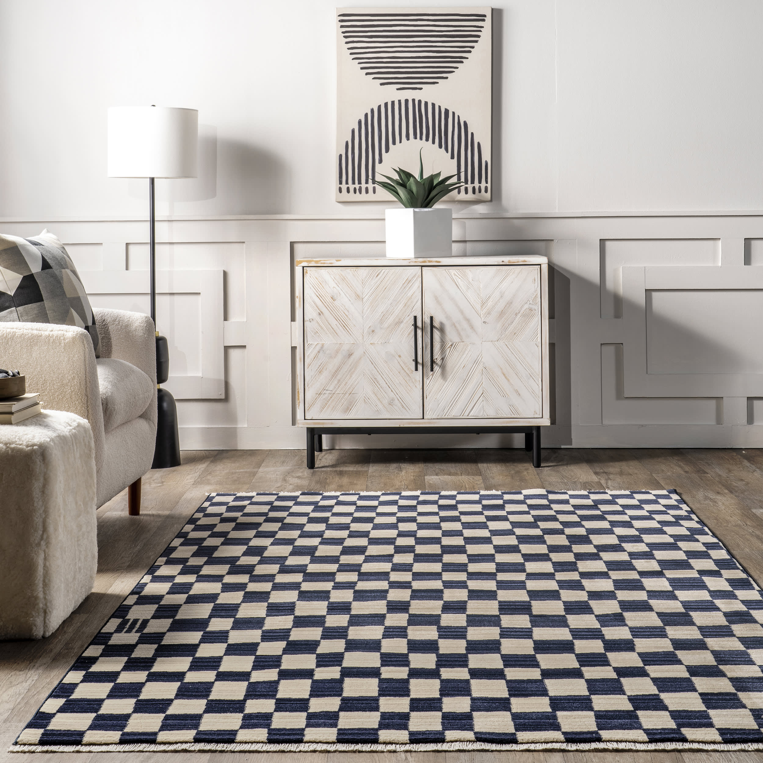 Rasali Checkered Box Rug | Navy - Image 4