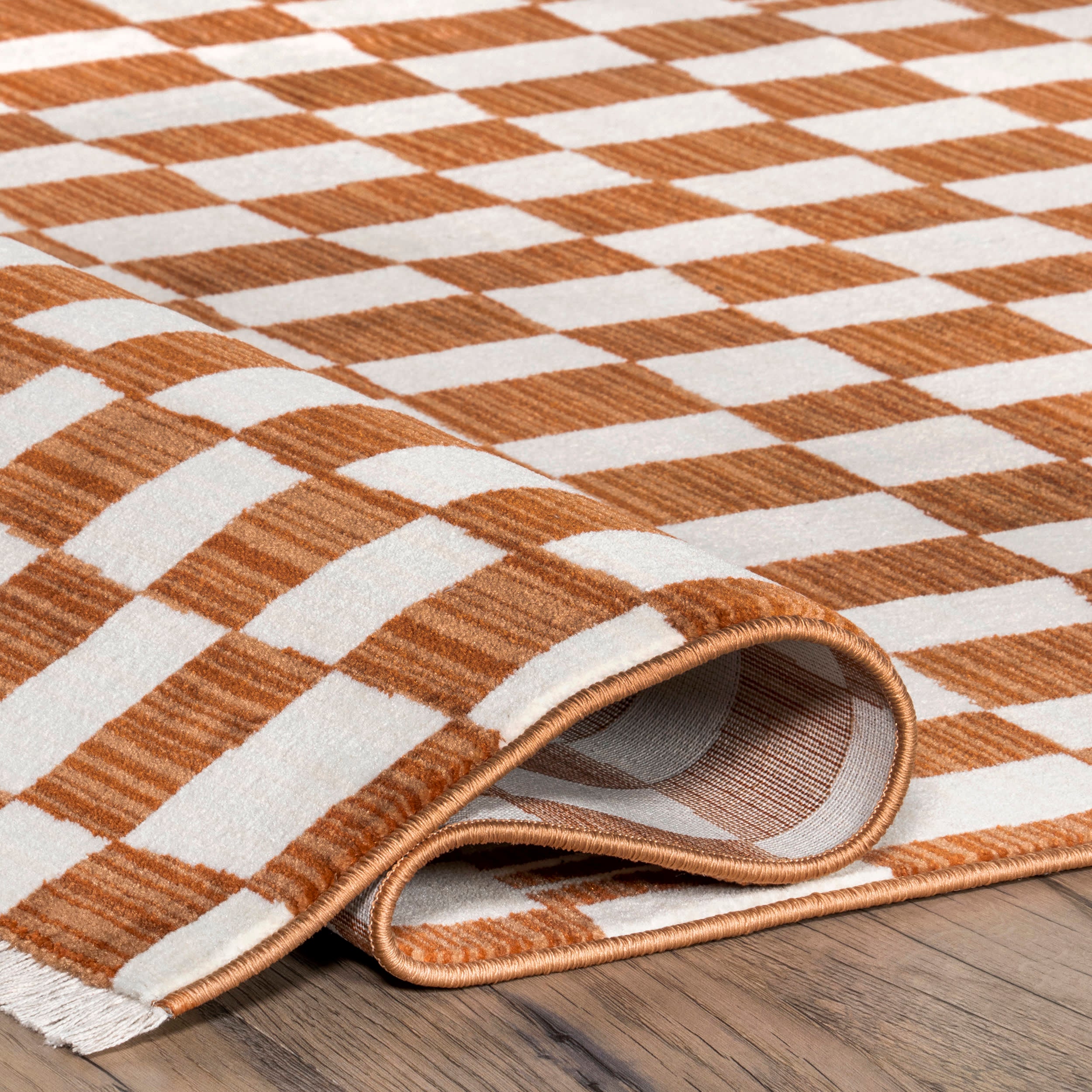 Rasali Checkered Box Rug | Orange - Image 9