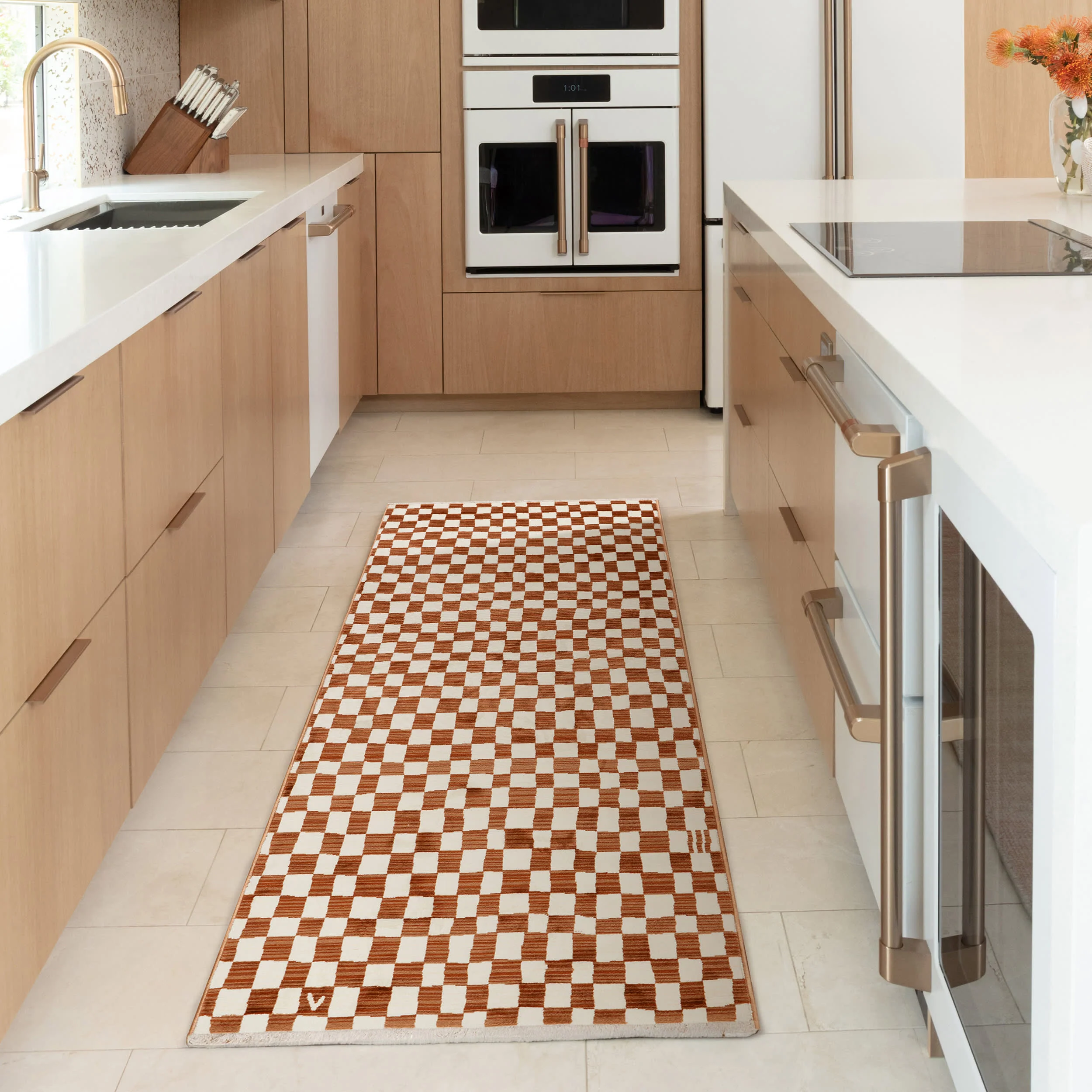 Rasali Checkered Box Rug | Orange - Image 2