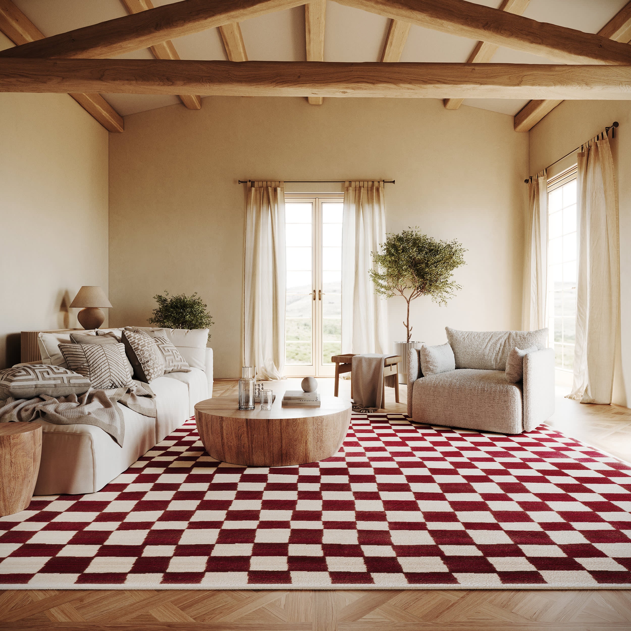 Rasali Checkered Box Rug | Red - Image 2