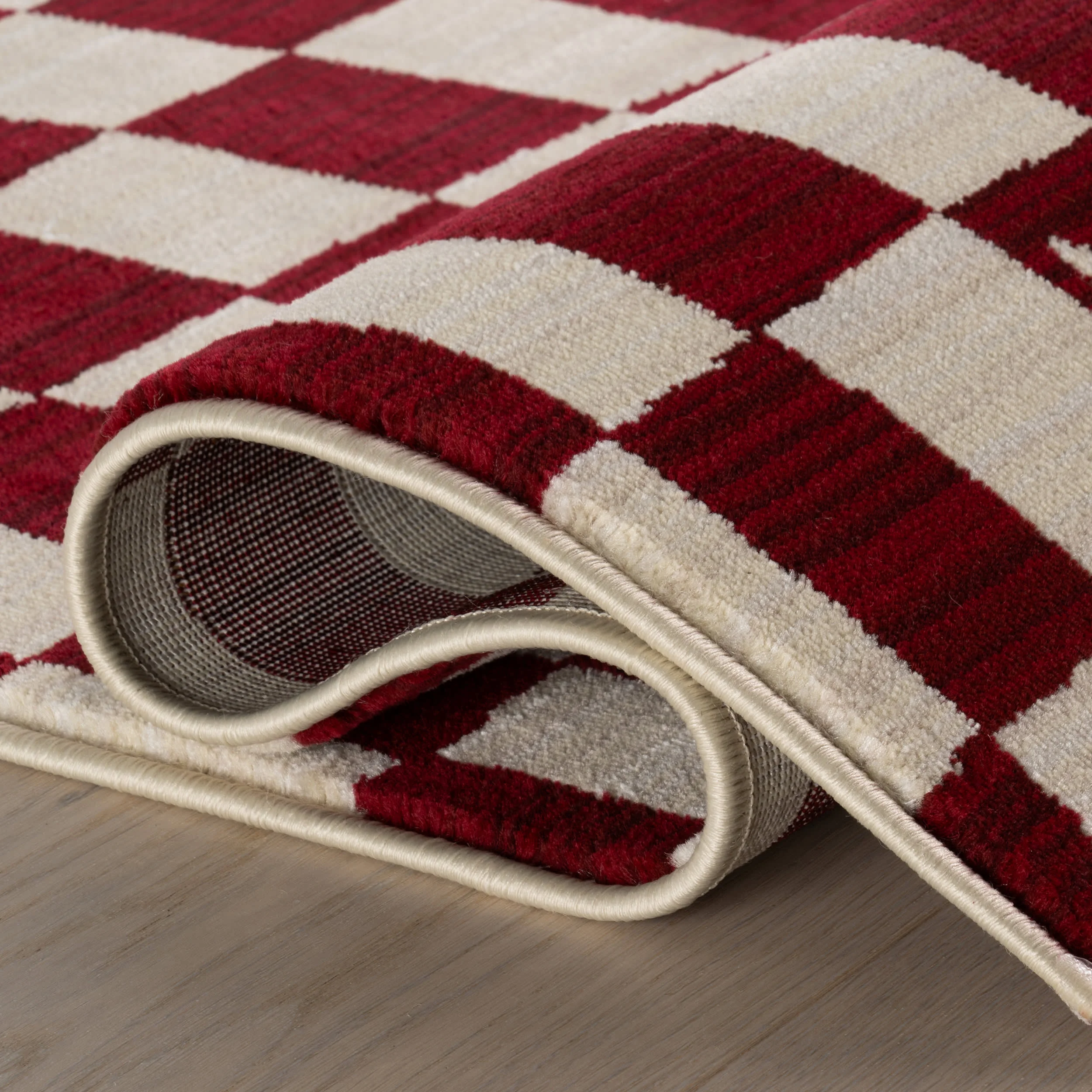 Rasali Checkered Box Rug | Red - Image 7