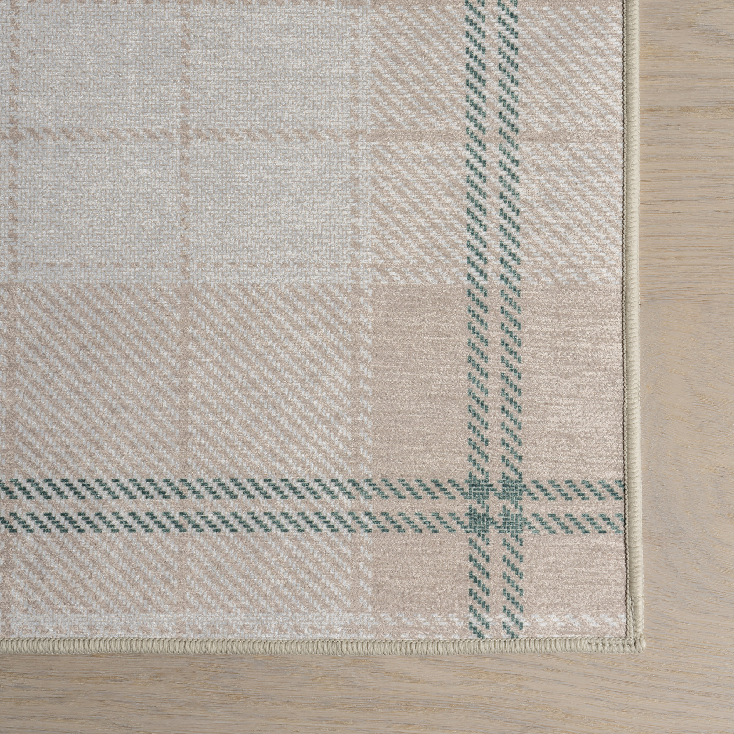 Raye Plaid Spill Proof Washable Rug | Beige - Image 4
