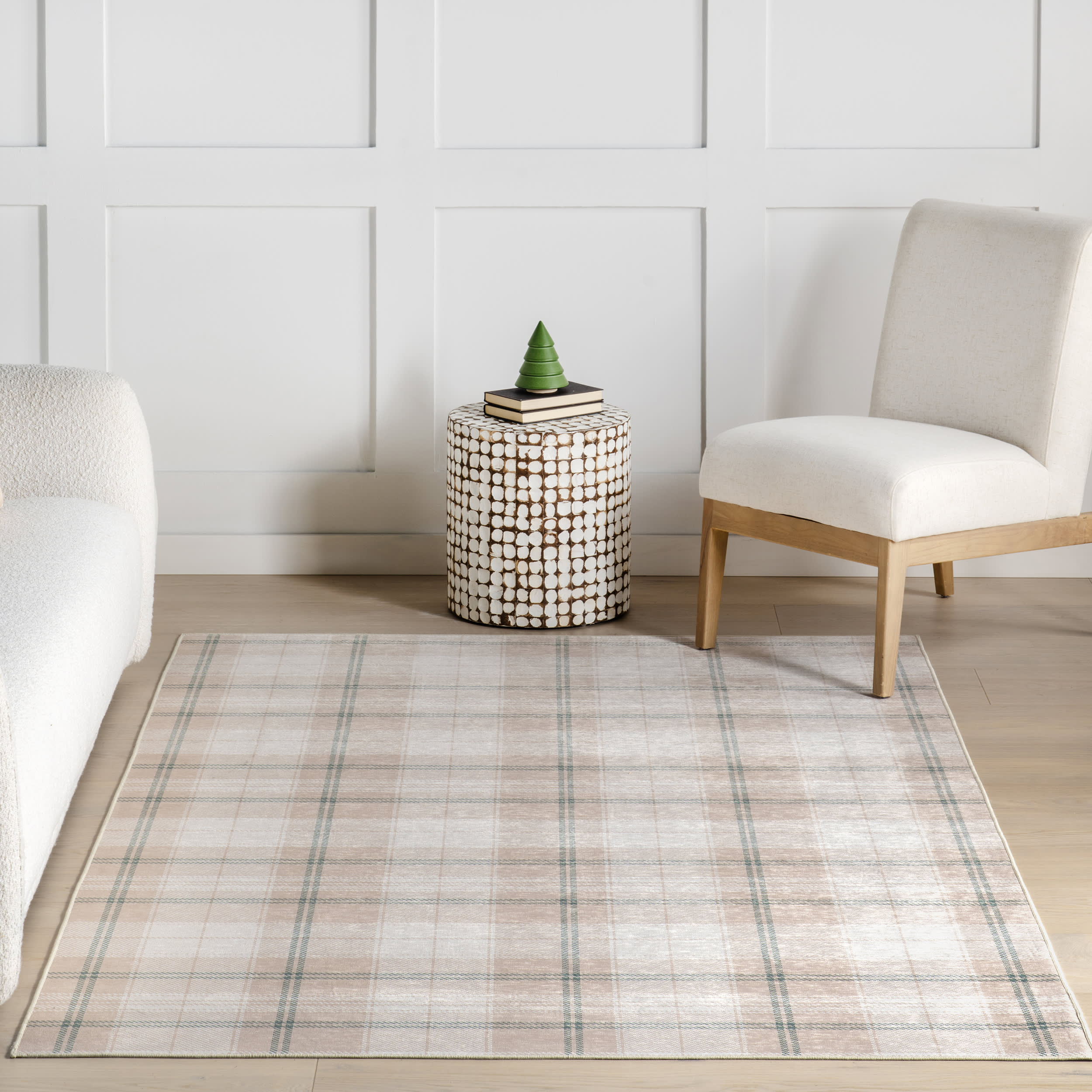 Raye Plaid Spill Proof Washable Rug | Beige - Image 5