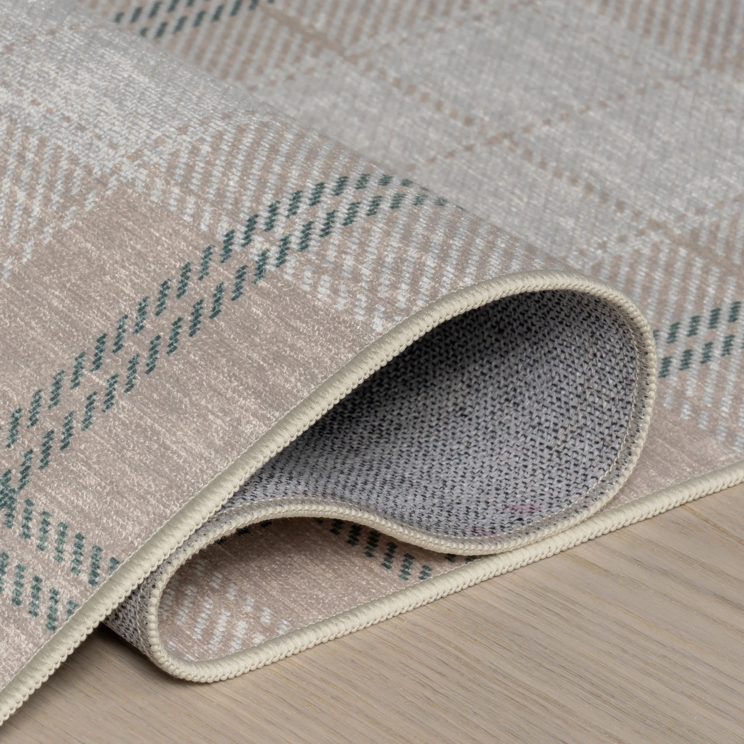 Raye Plaid Spill Proof Washable Rug | Beige - Image 9