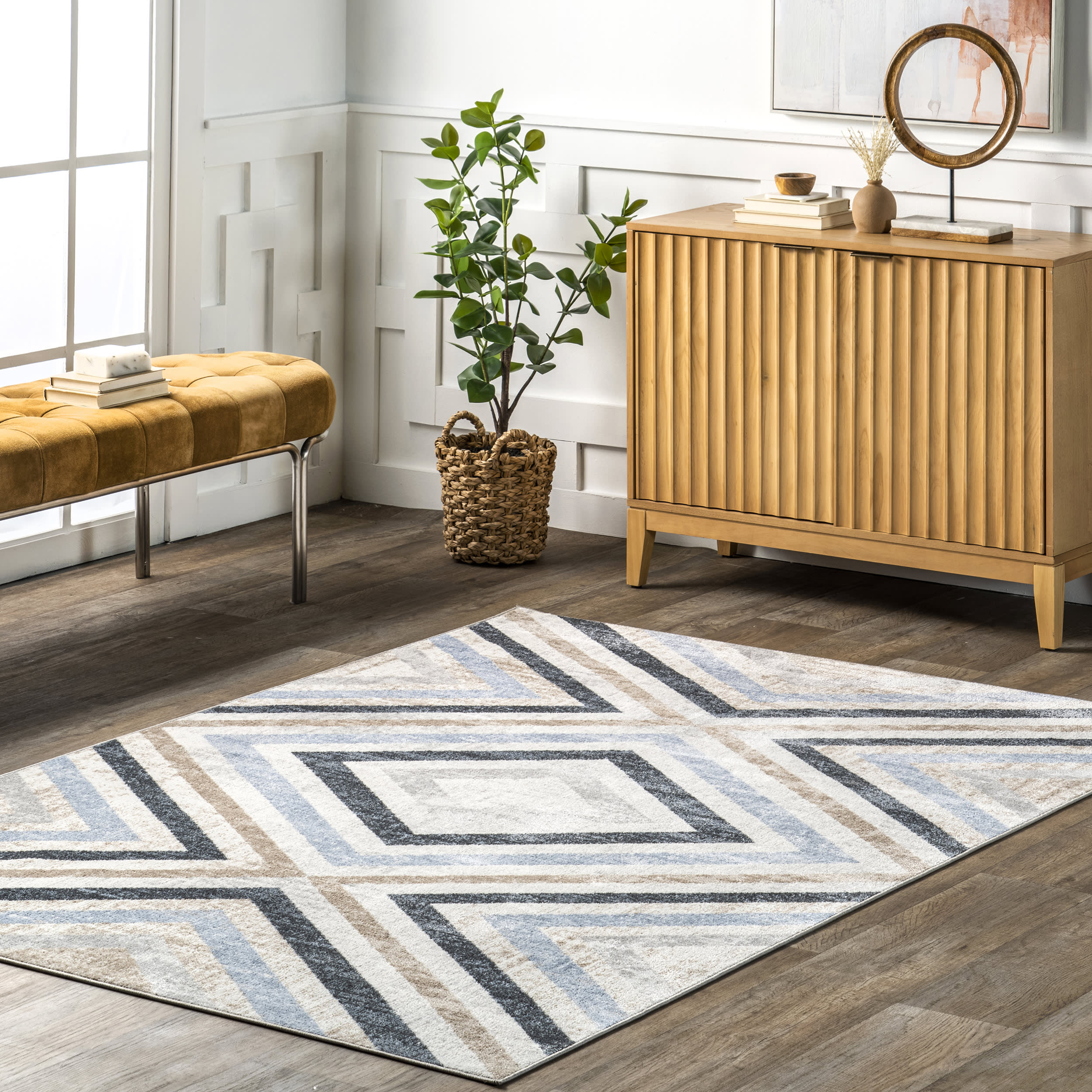 Reeba Washable Distressed Rug | Blue - Image 2