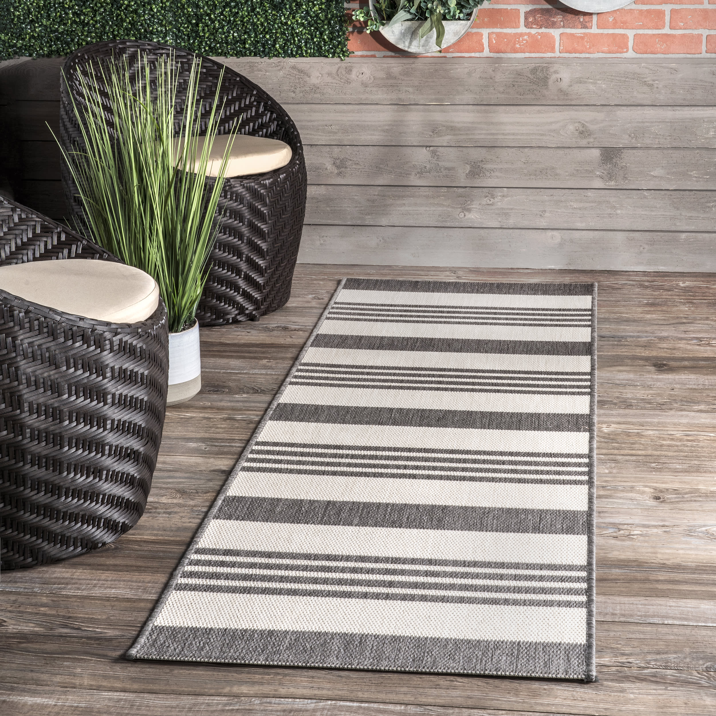 Regency Stripes Indoor/Outdoor Rug | Light Grey - Image 2