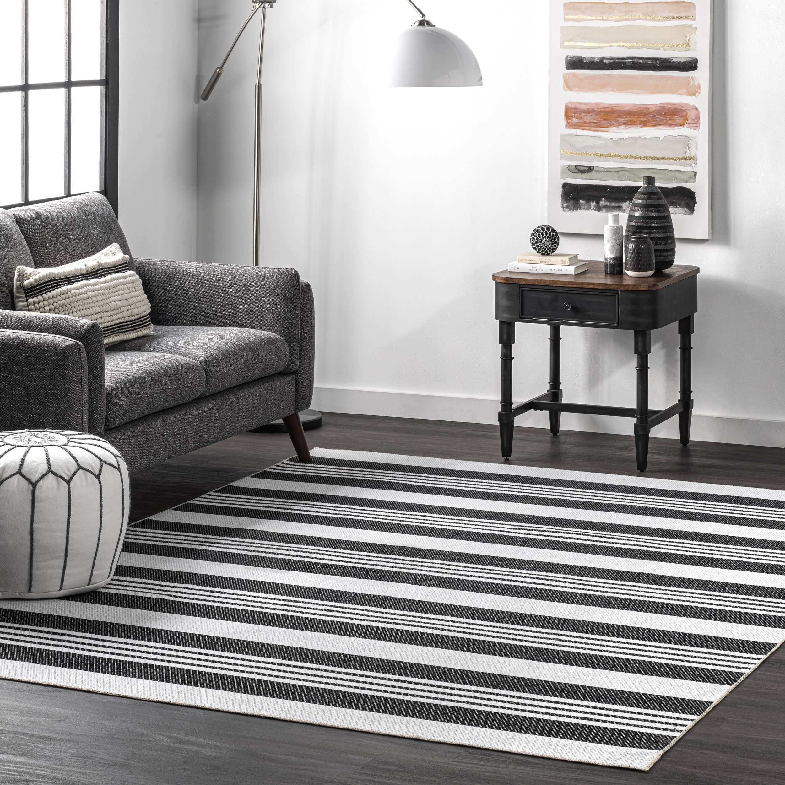 Regency Stripes Washable Rug | Charcoal - Image 2