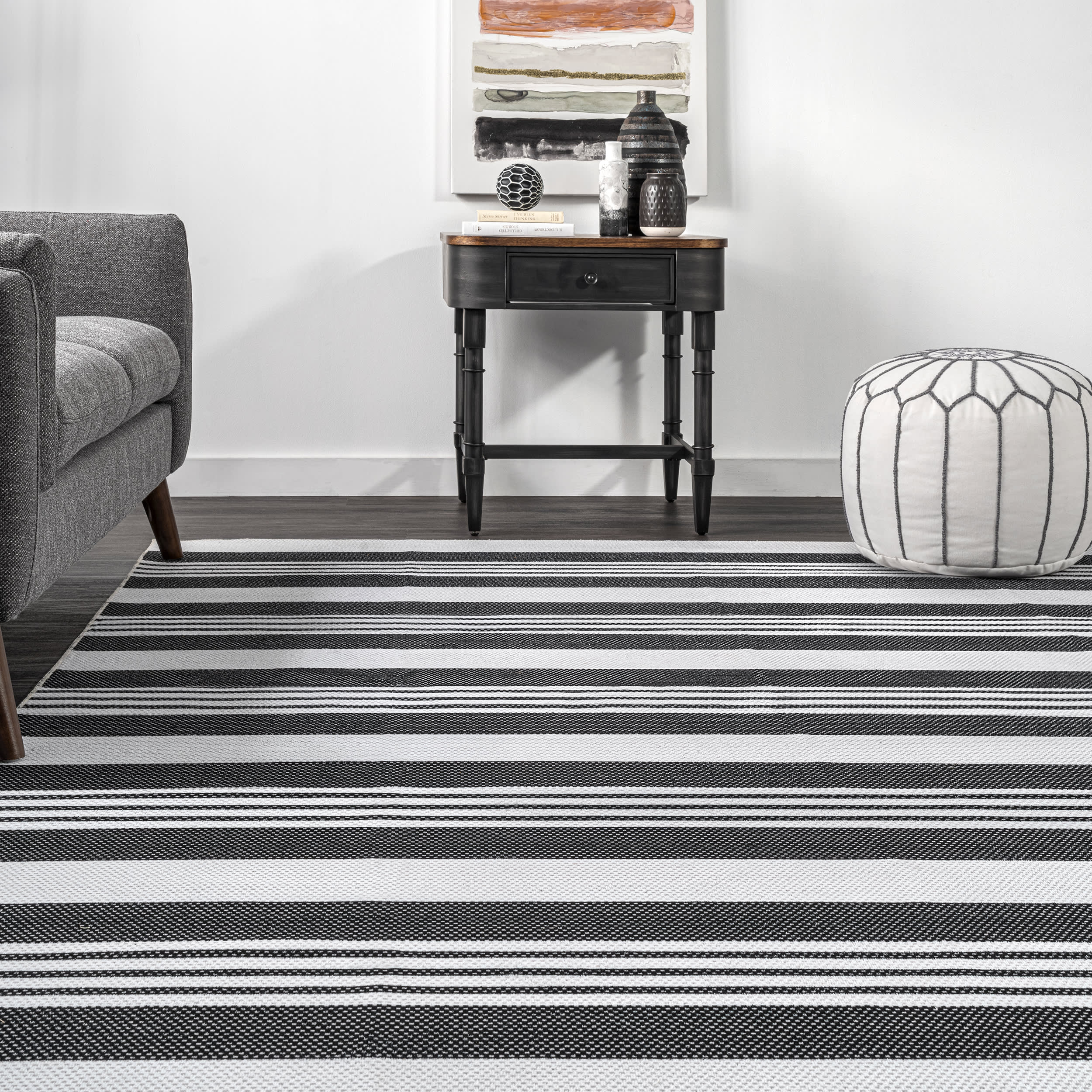 Regency Stripes Washable Rug | Charcoal - Image 4