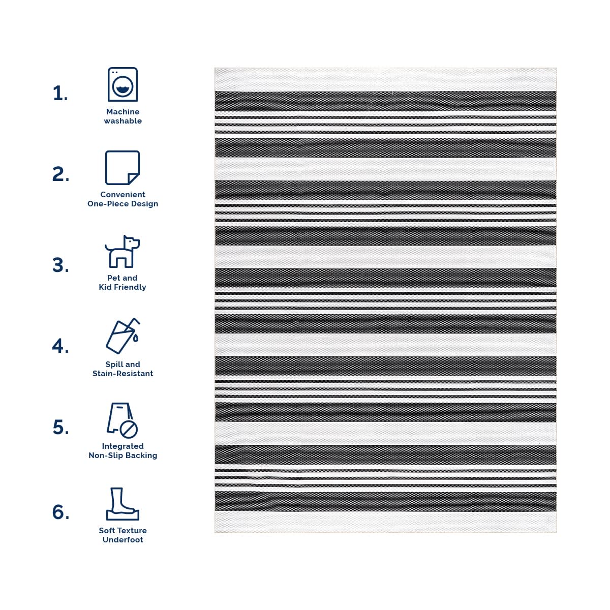 Regency Stripes Washable Rug | Charcoal - Image 6