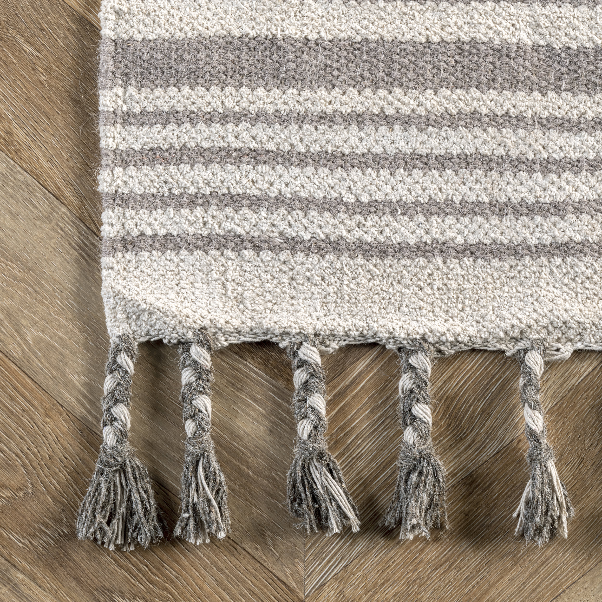Regency Stripes with Tassels Rug | Light Grey - Image 3