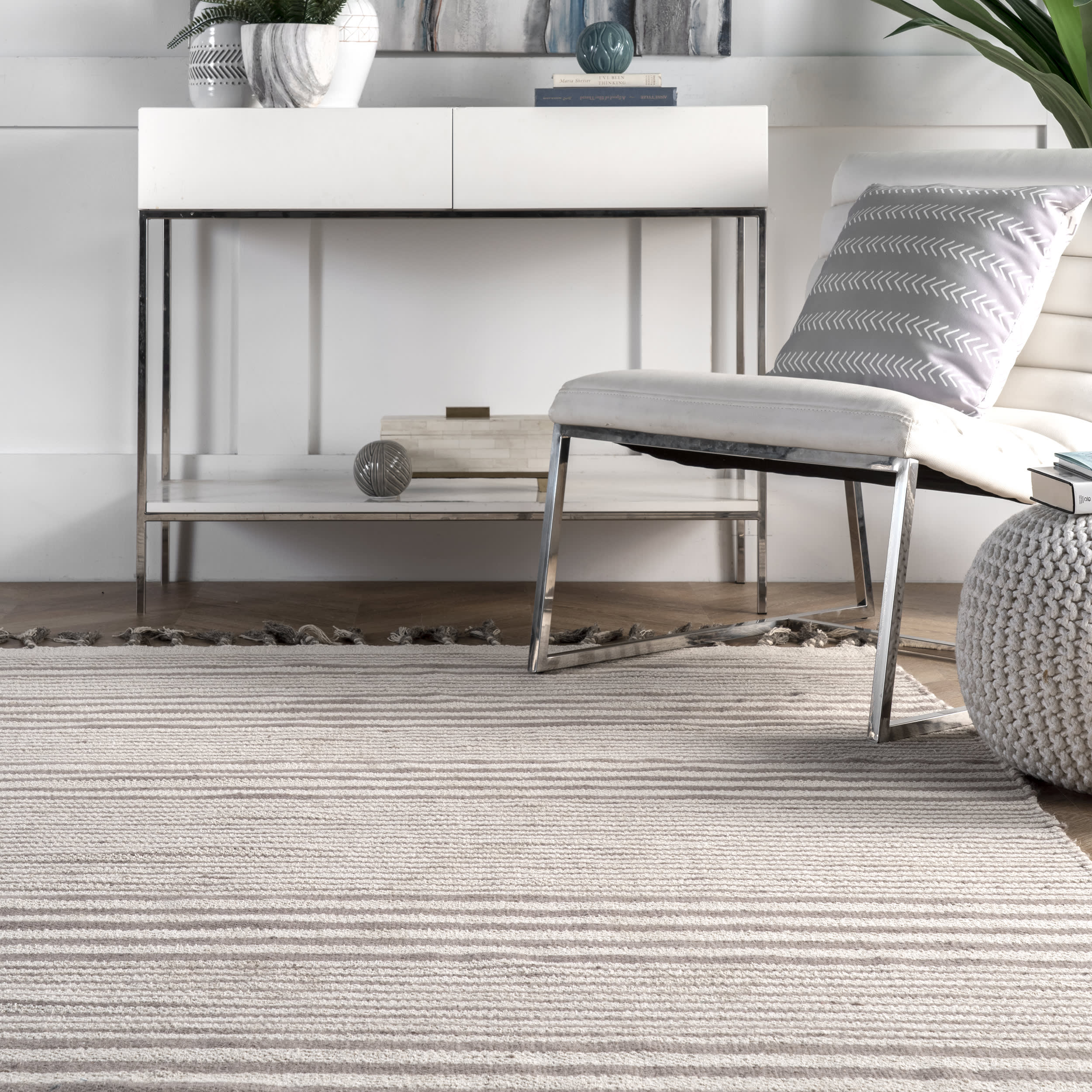 Regency Stripes with Tassels Rug | Light Grey - Image 4