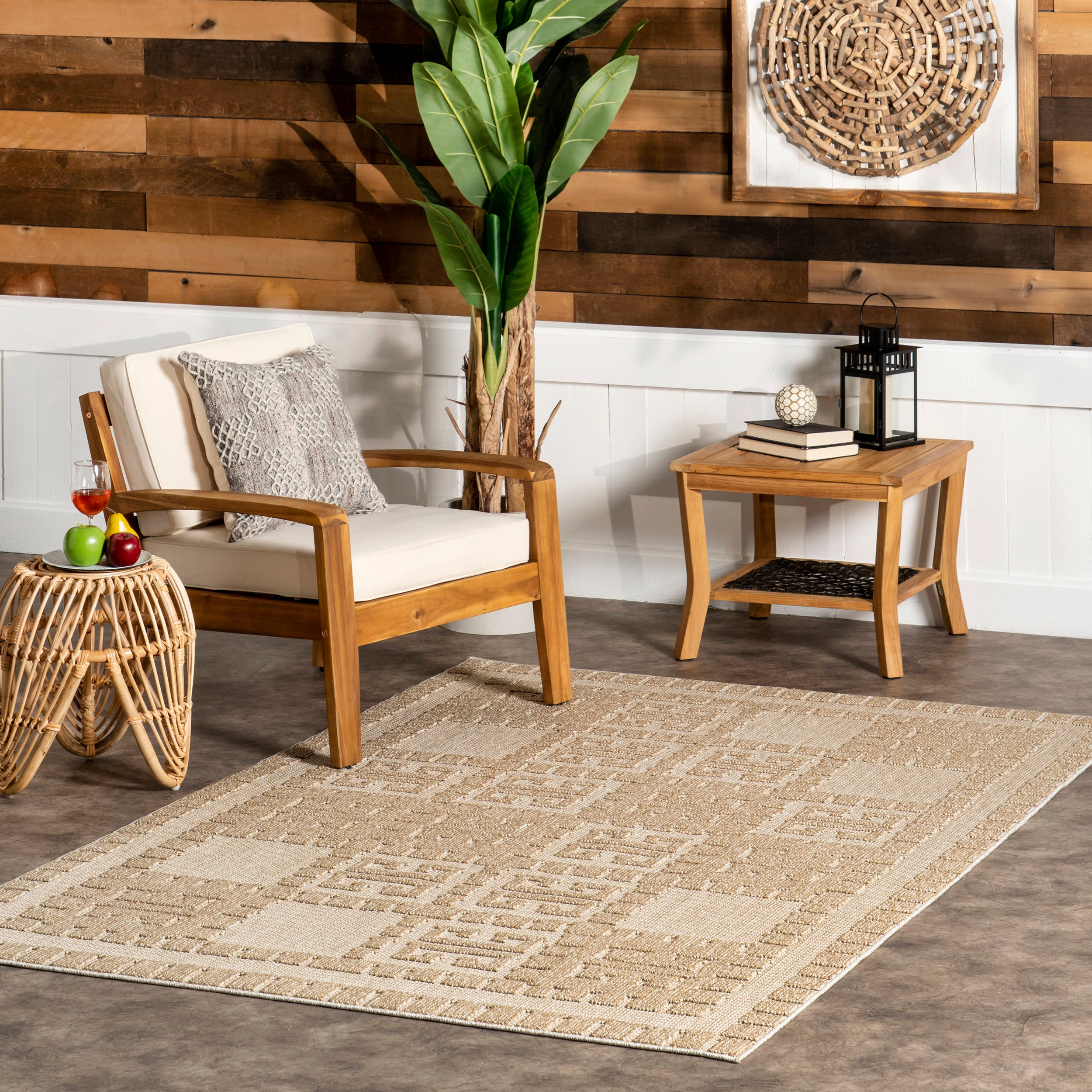 Regina Indoor/Outdoor Checkered Symbols Rug | Beige - Image 2