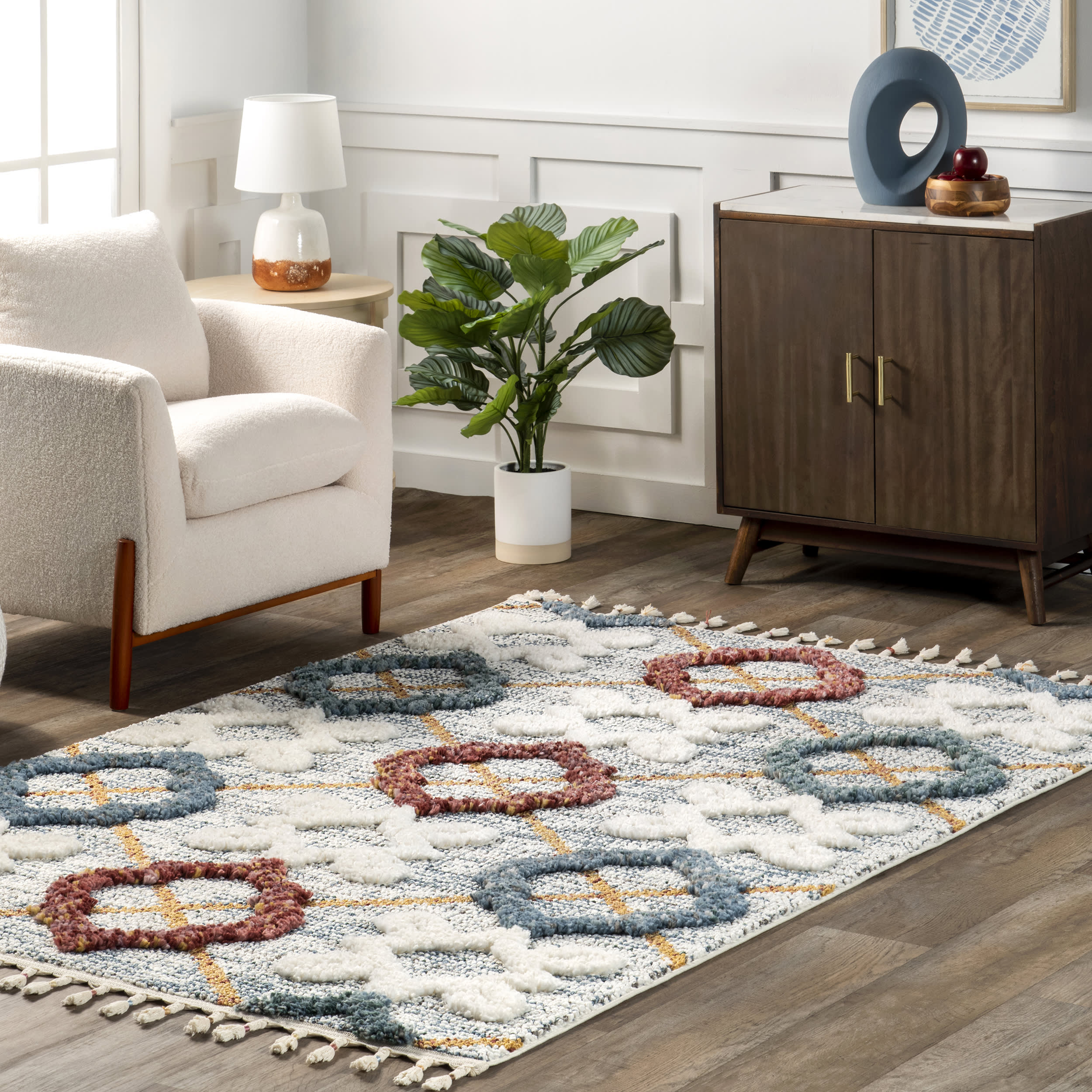 Renata Colorful Crosshatch Rug | Grey - Image 2