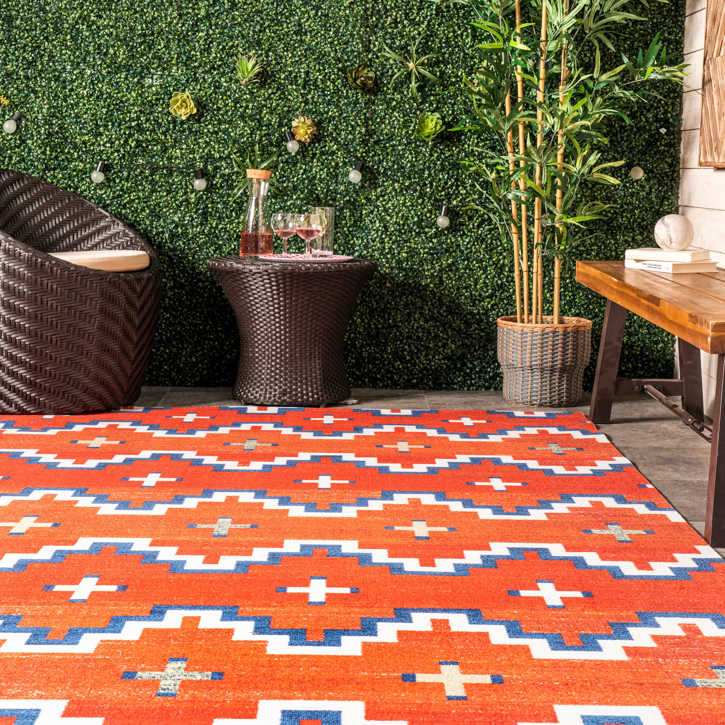 Retro Aztec Indoor/Outdoor Rug | Rust - Image 4
