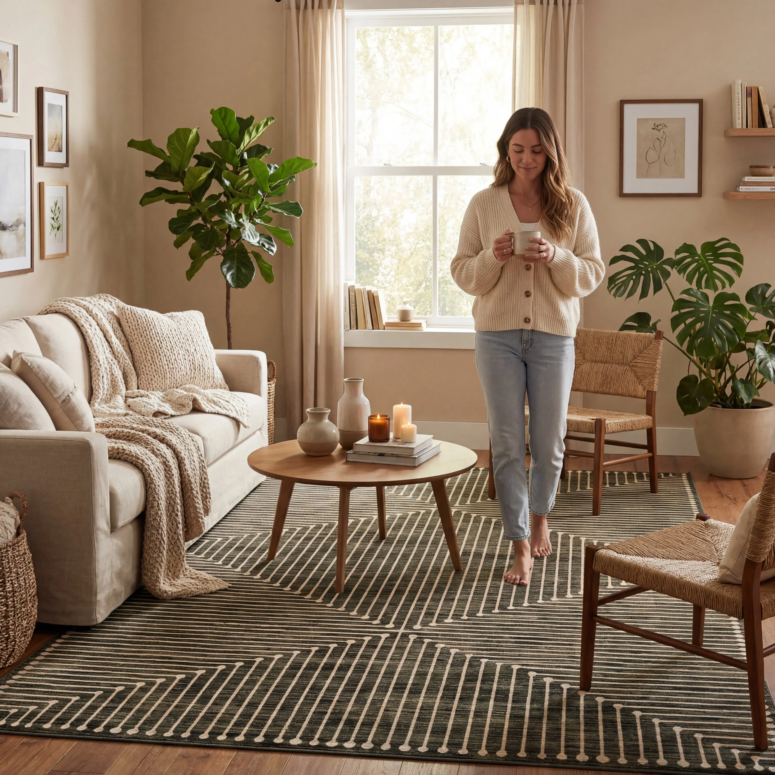 Revelyn Geometric Washable Rug | Green - Image 9