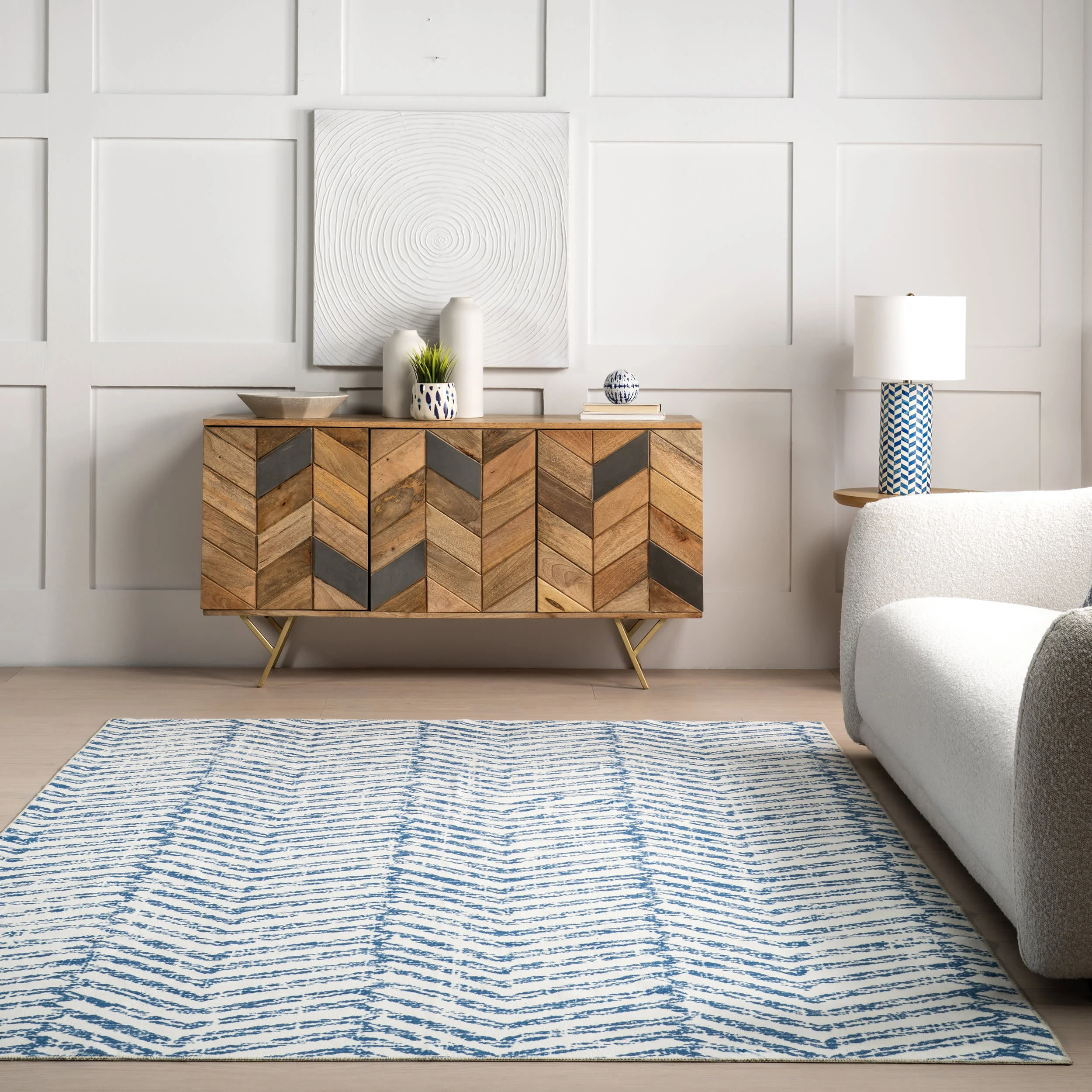 Reverse Herringbone Washable Rug | Blue - Image 4