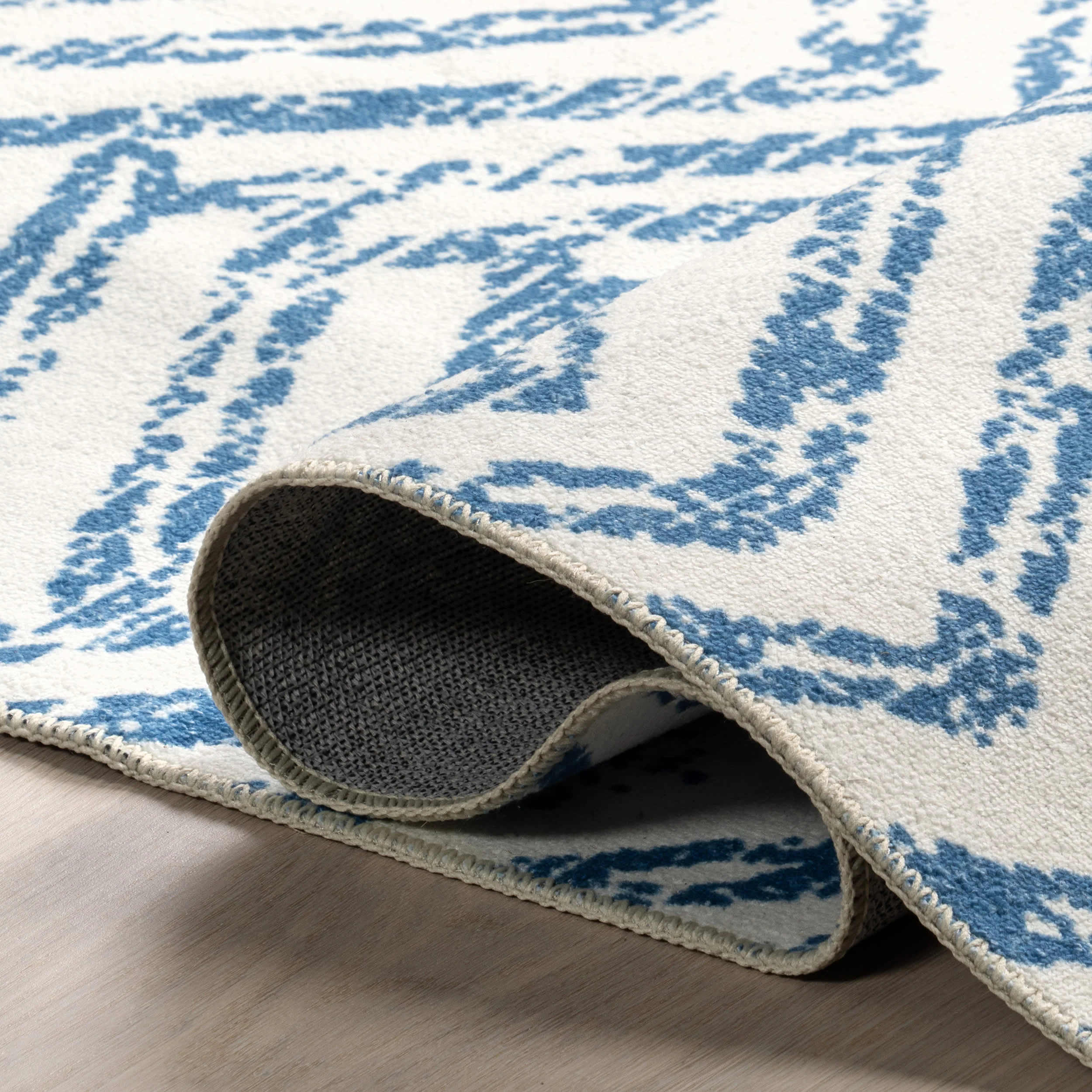 Reverse Herringbone Washable Rug | Blue - Image 9
