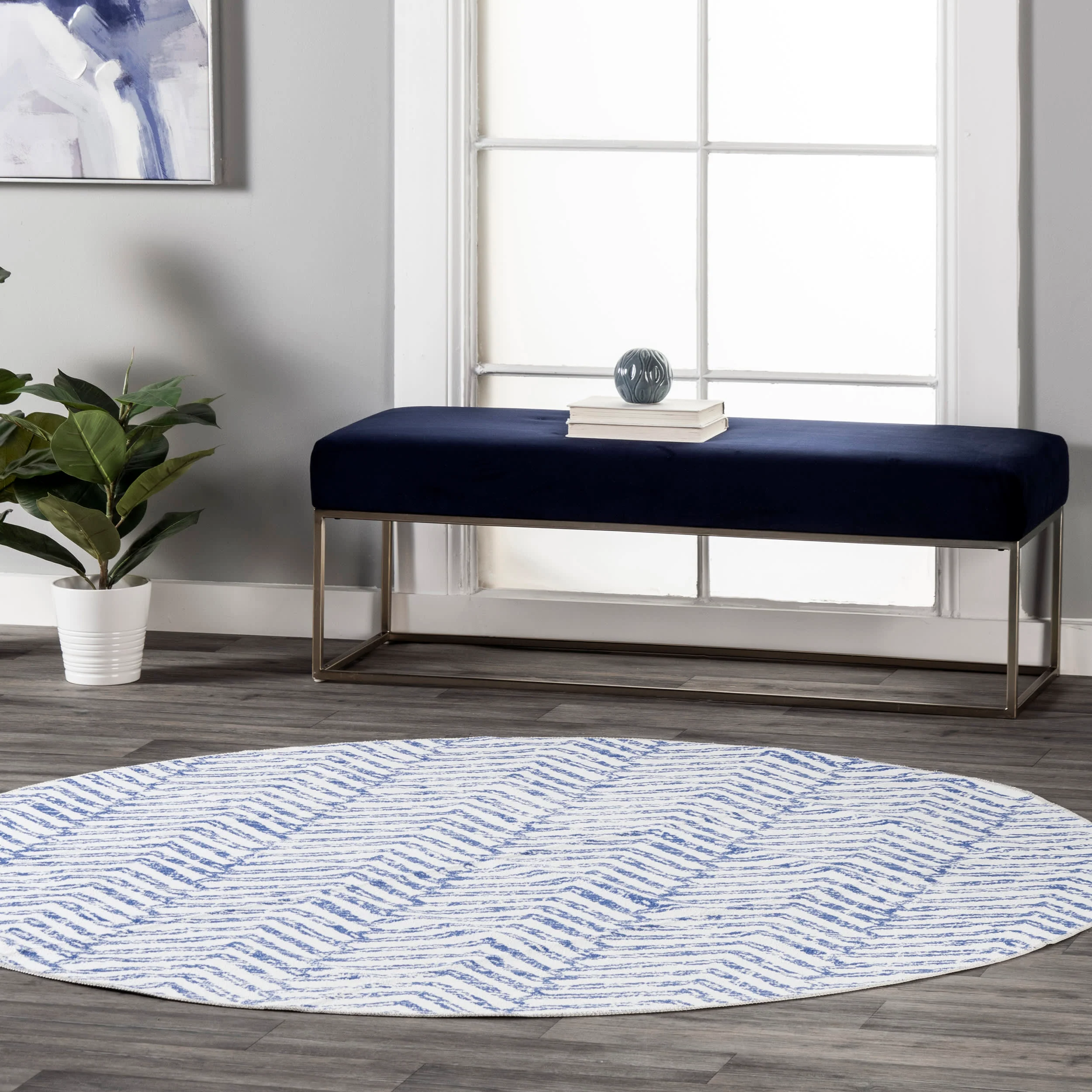 Reverse Herringbone Washable Rug | Blue - Image 2