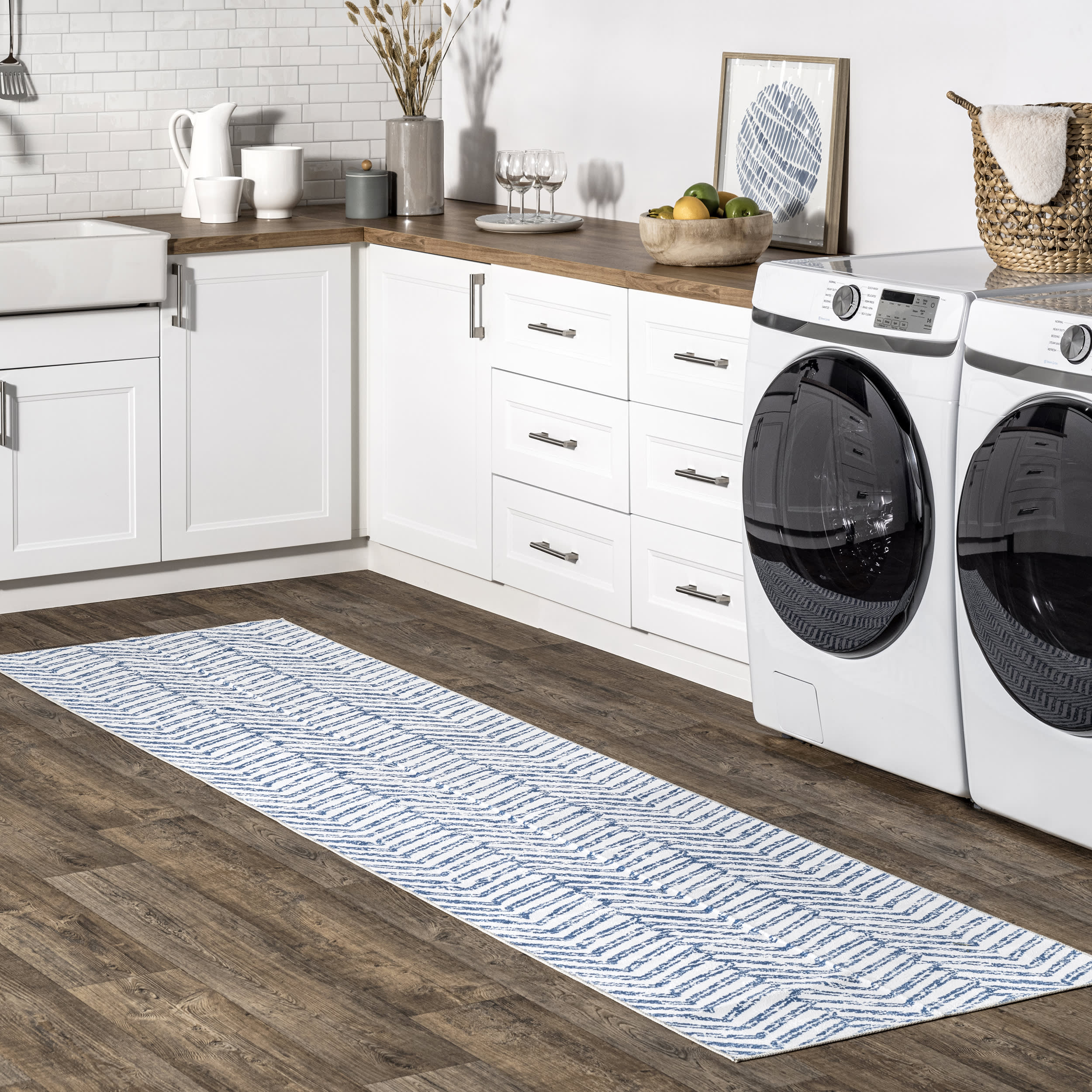 Reverse Herringbone Washable Rug | Blue - Image 2
