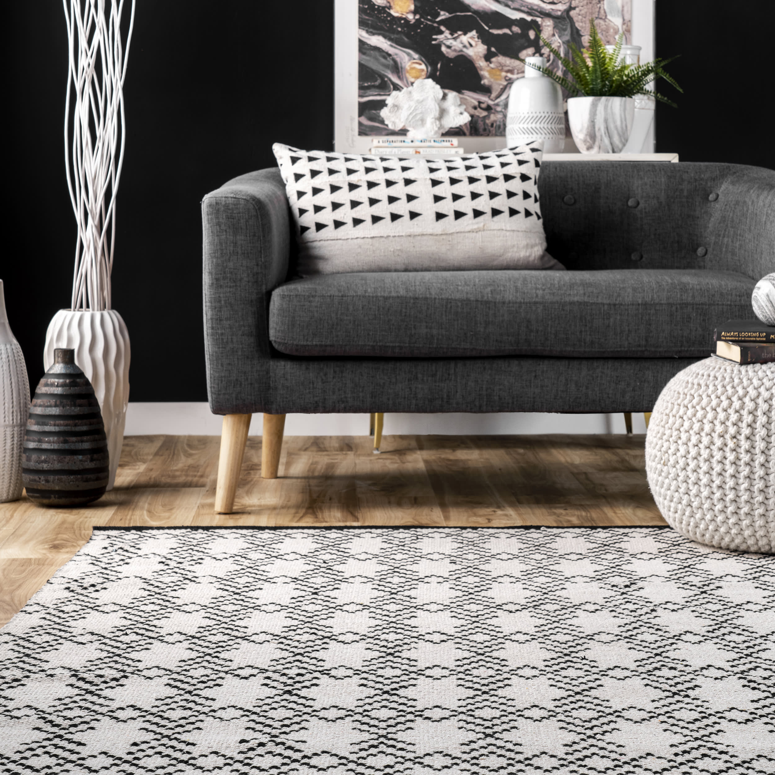 Reversible Cotton Crosshatched Trellis Rug | Ivory - Image 4