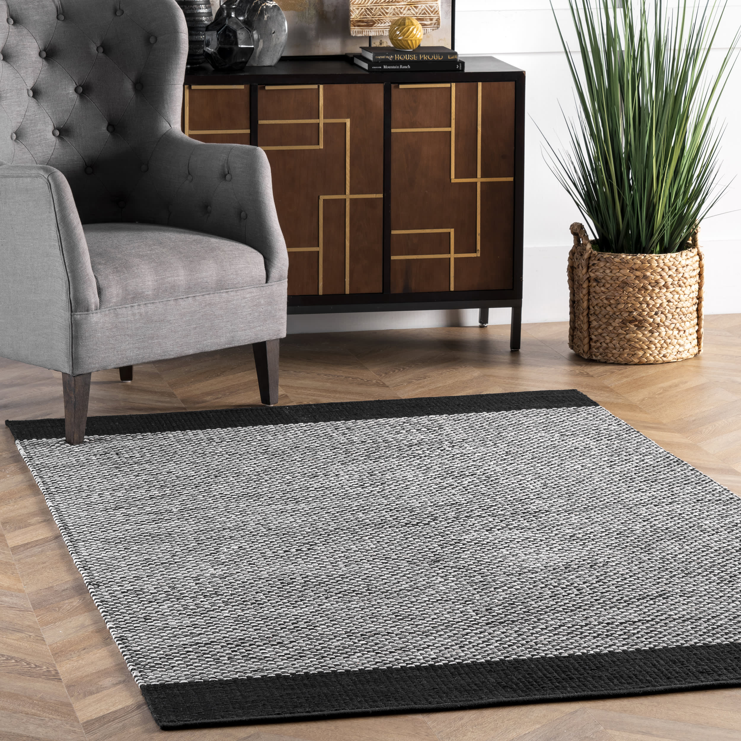Reversible Cotton Solid Flatweave Rug | Black - Image 2