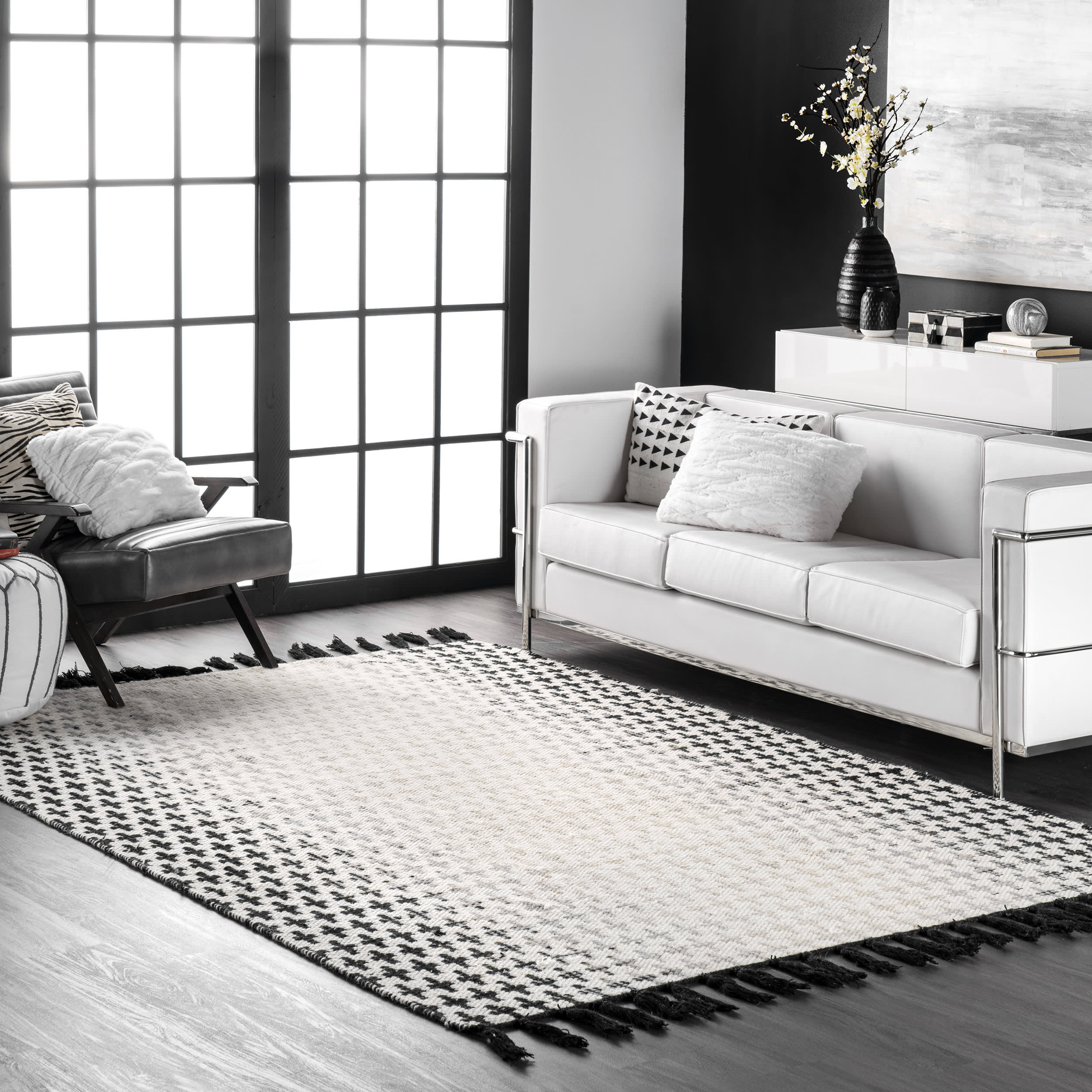 Reversible Faded Crosses Tassel Rug | Ivory - Image 2