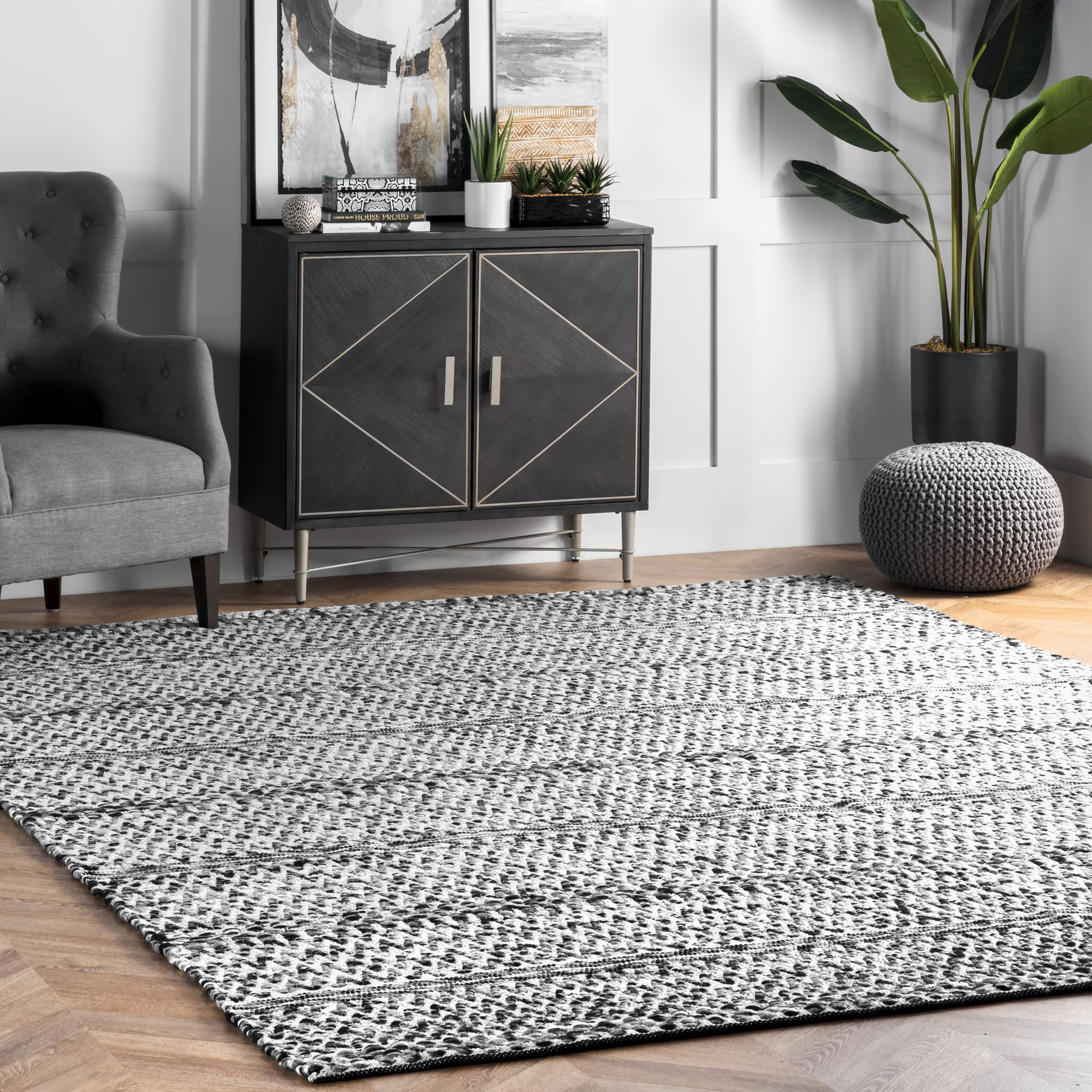 Reversible Striped Bands Indoor/Outdoor Rug | Silver - Image 2