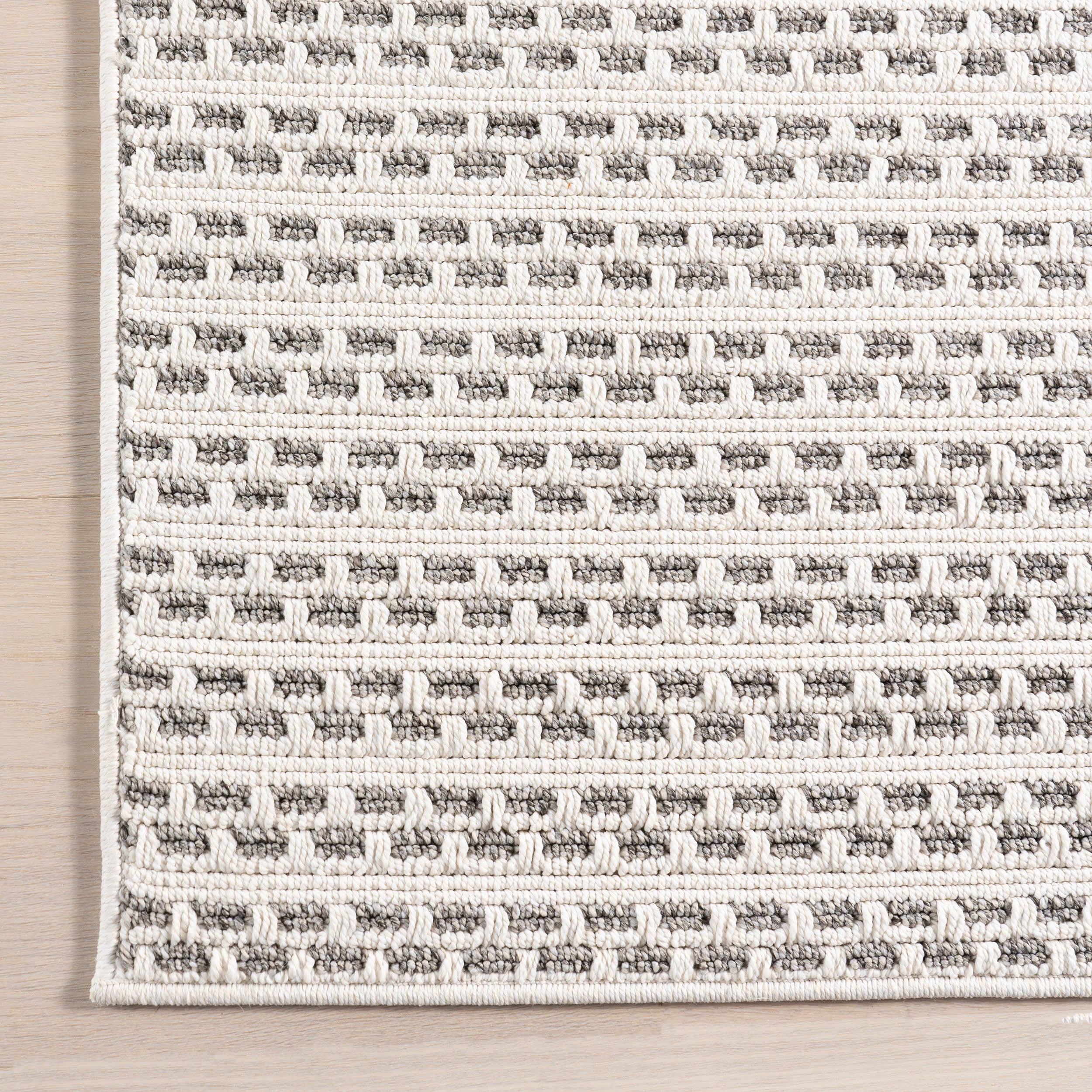 Reyna Checkered Stripes Indoor/Outdoor Rug | Cream - Image 4
