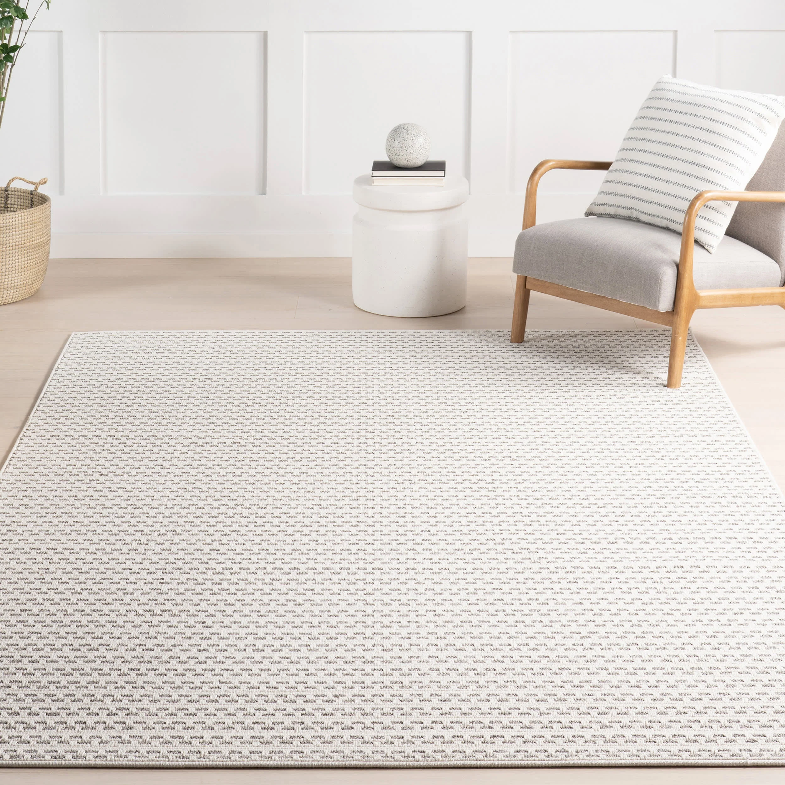 Reyna Checkered Stripes Indoor/Outdoor Rug | Cream - Image 5