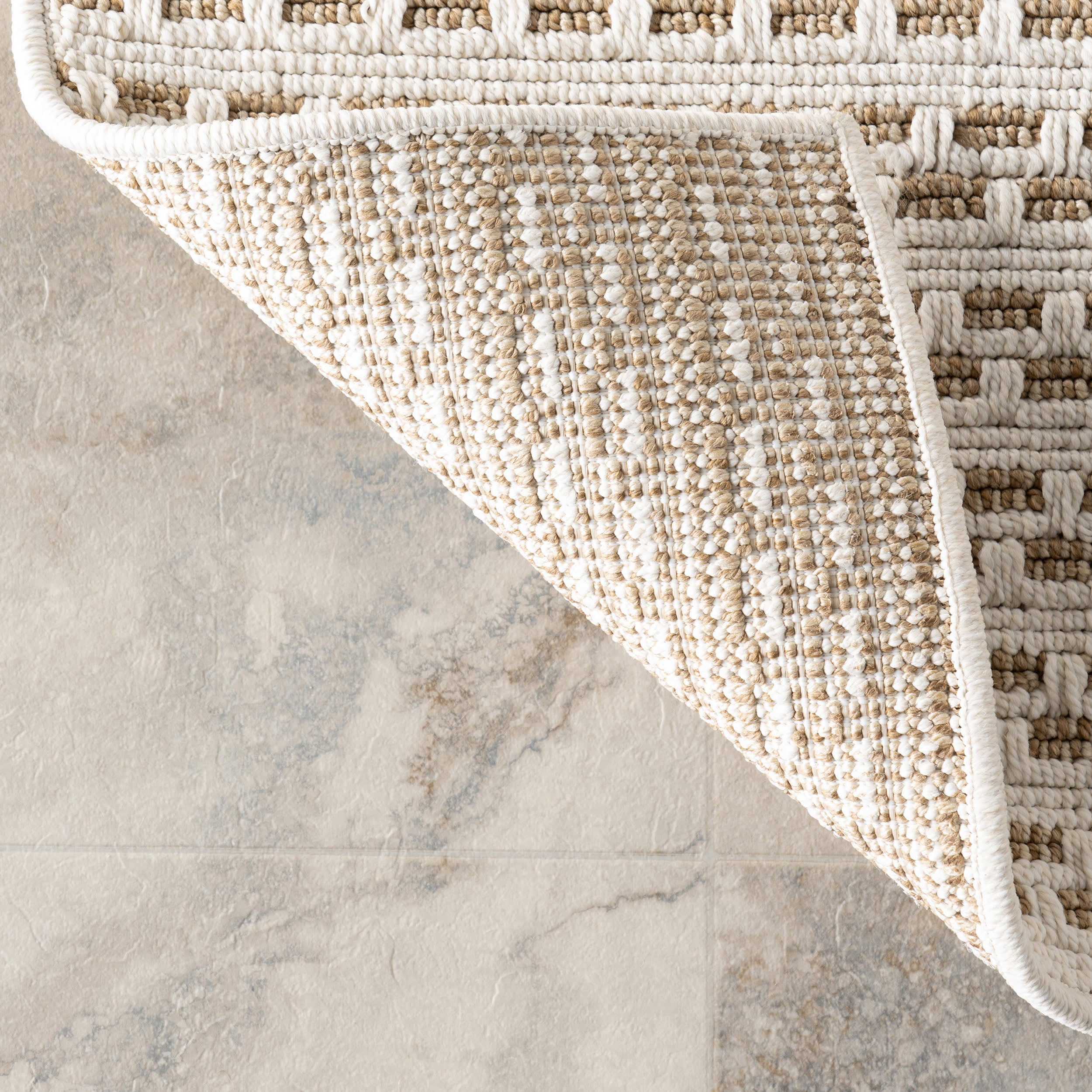 Reyna Checkered Stripes Indoor/Outdoor Rug | Neutral - Image 7