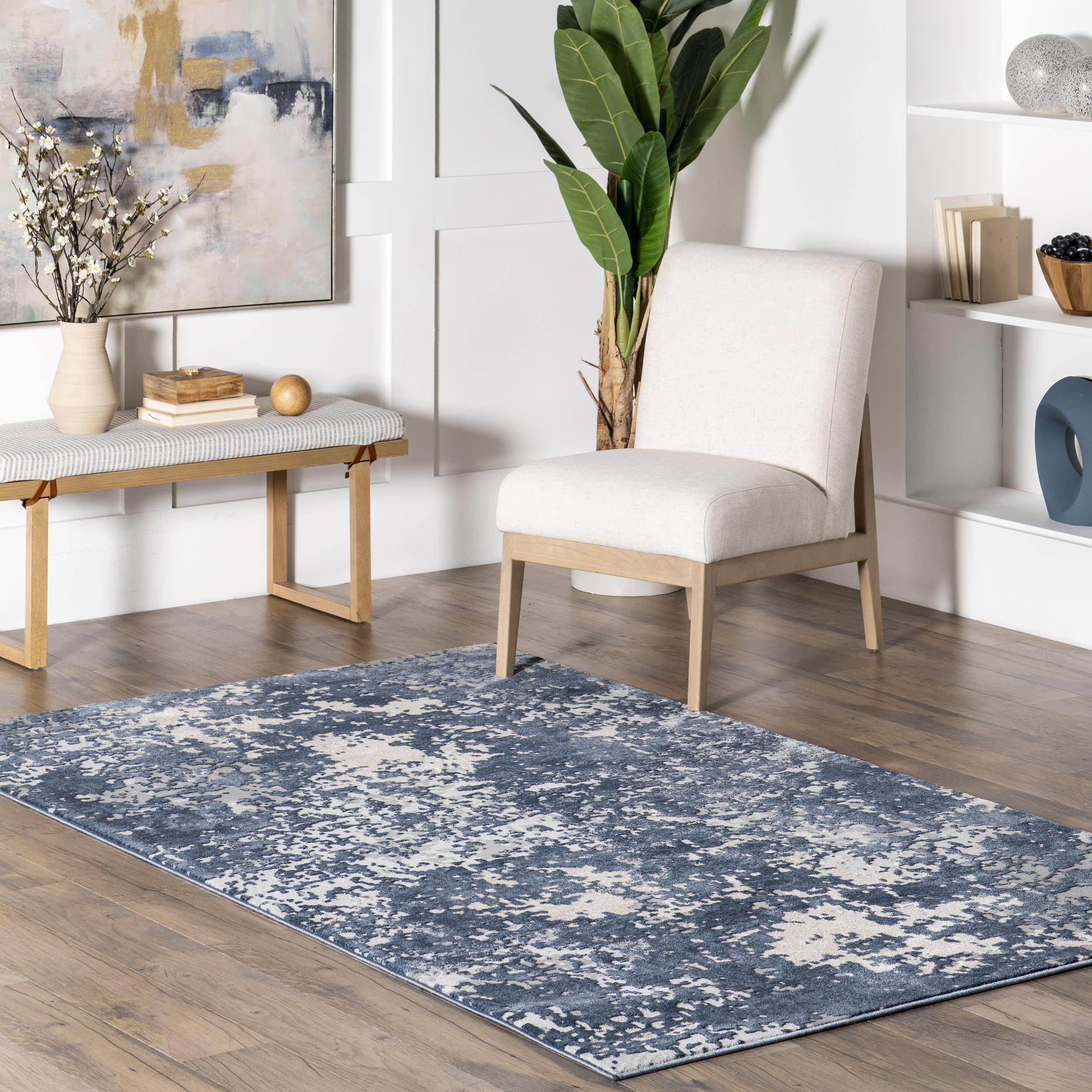 Ricki Mottled Abstract Rug | Blue - Image 2