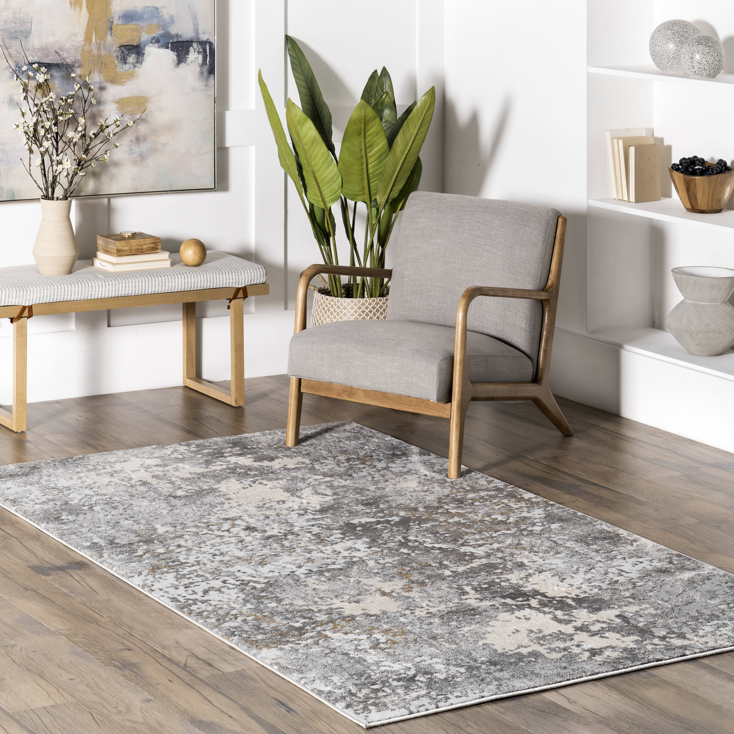 Ricki Mottled Abstract Rug | Grey - Image 2
