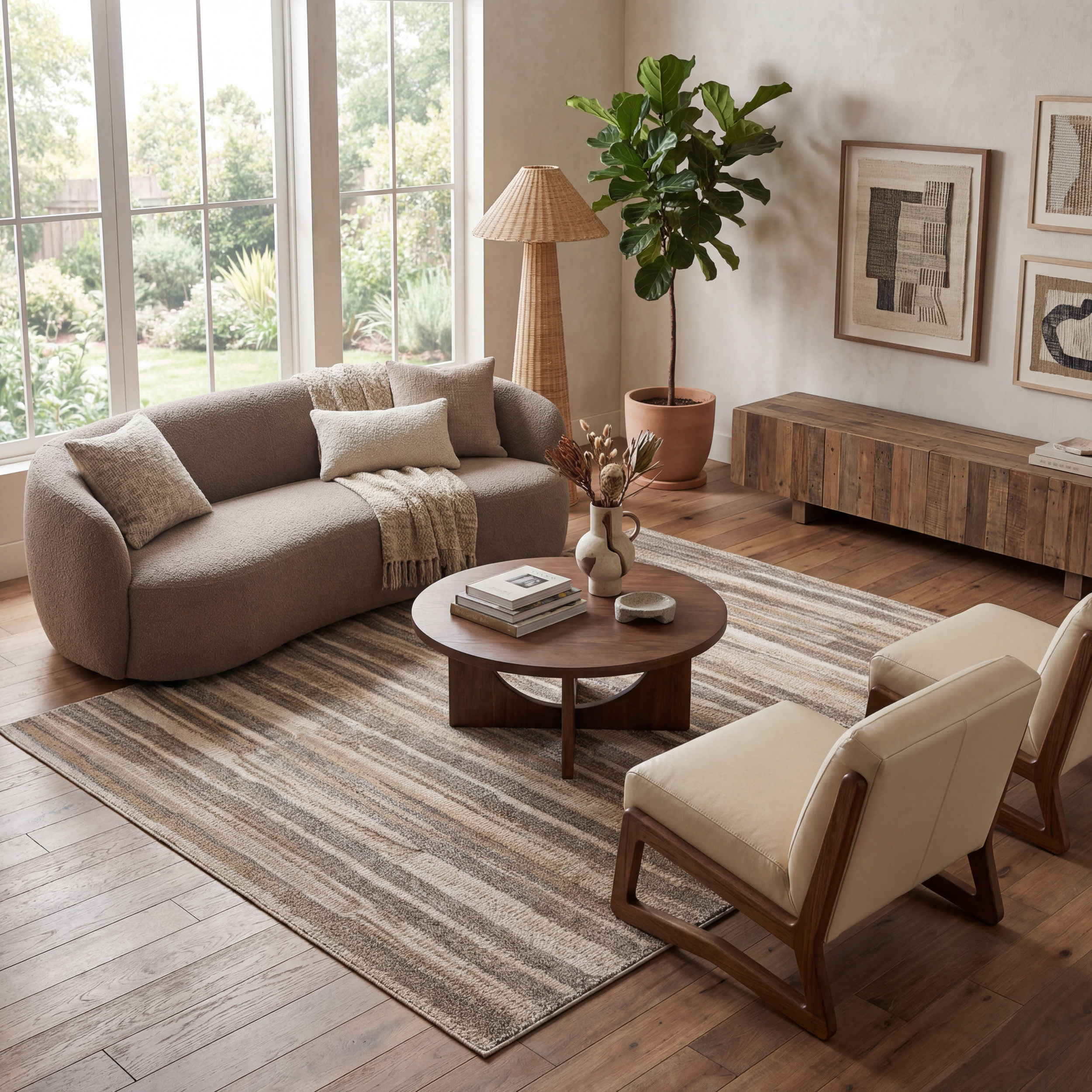 Ridgeway Rustic Striped Washable Rug | Brown - Image 2