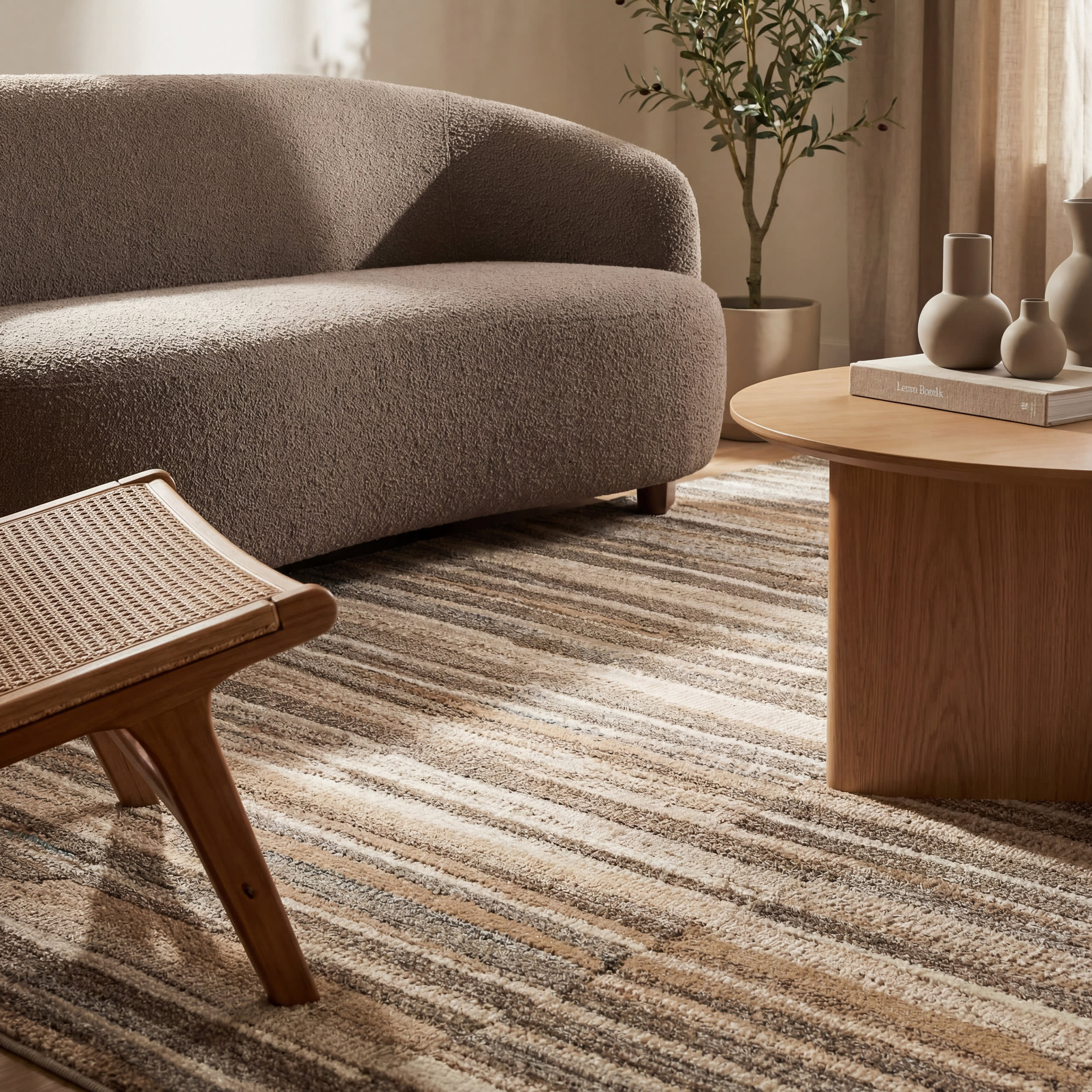Ridgeway Rustic Striped Washable Rug | Brown - Image 5