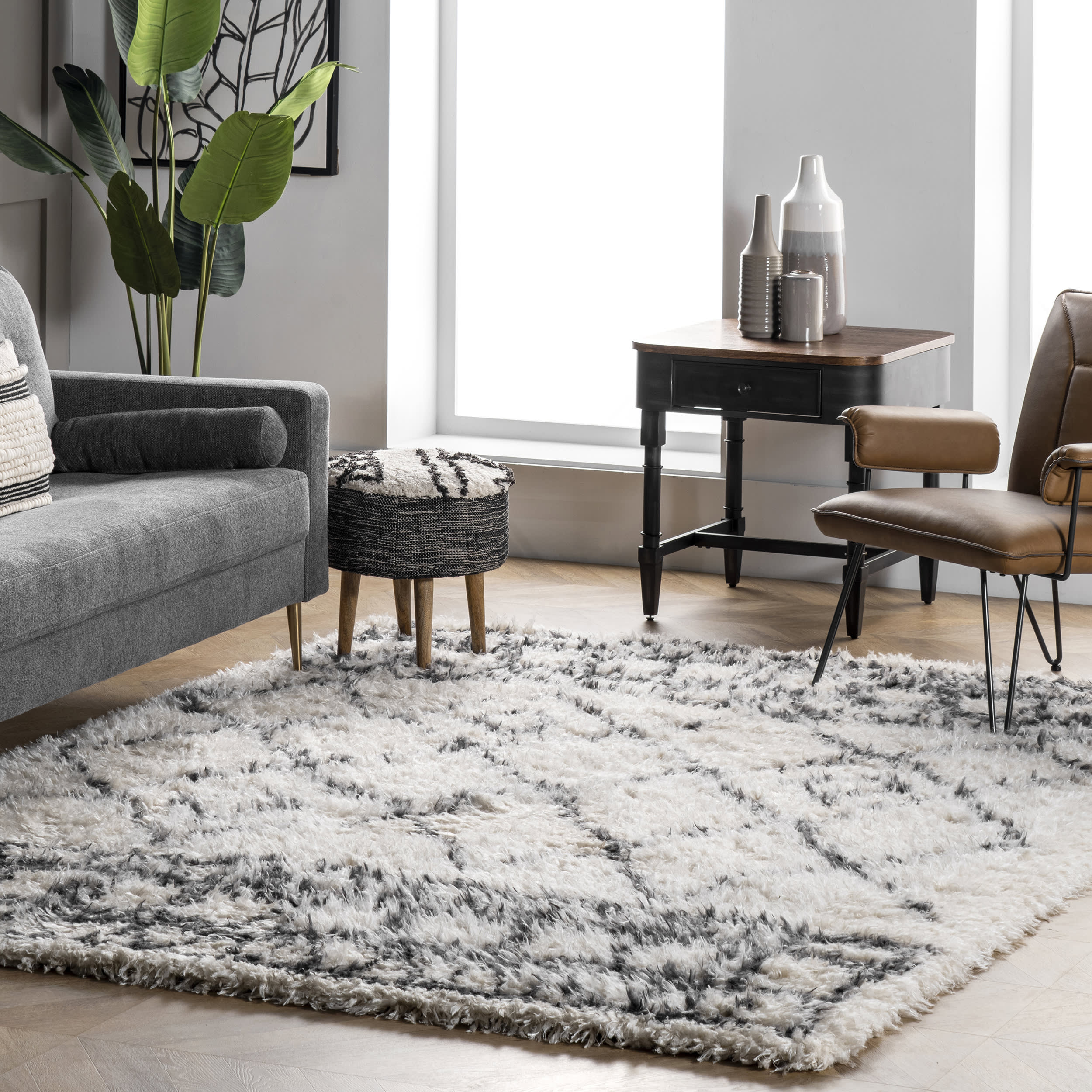 Riffian Lattice Shag Rug | Beige - Image 2