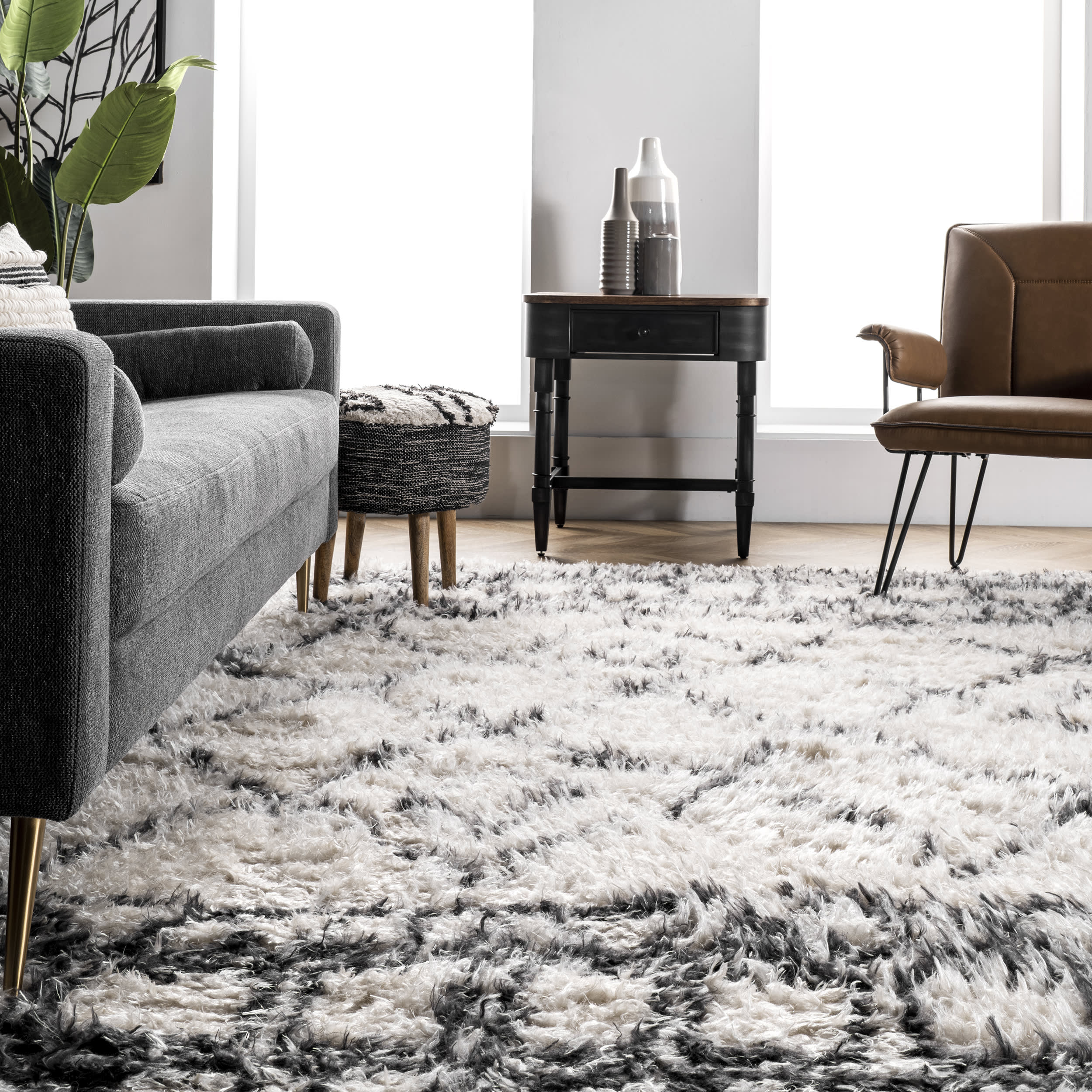Riffian Lattice Shag Rug | Beige - Image 4