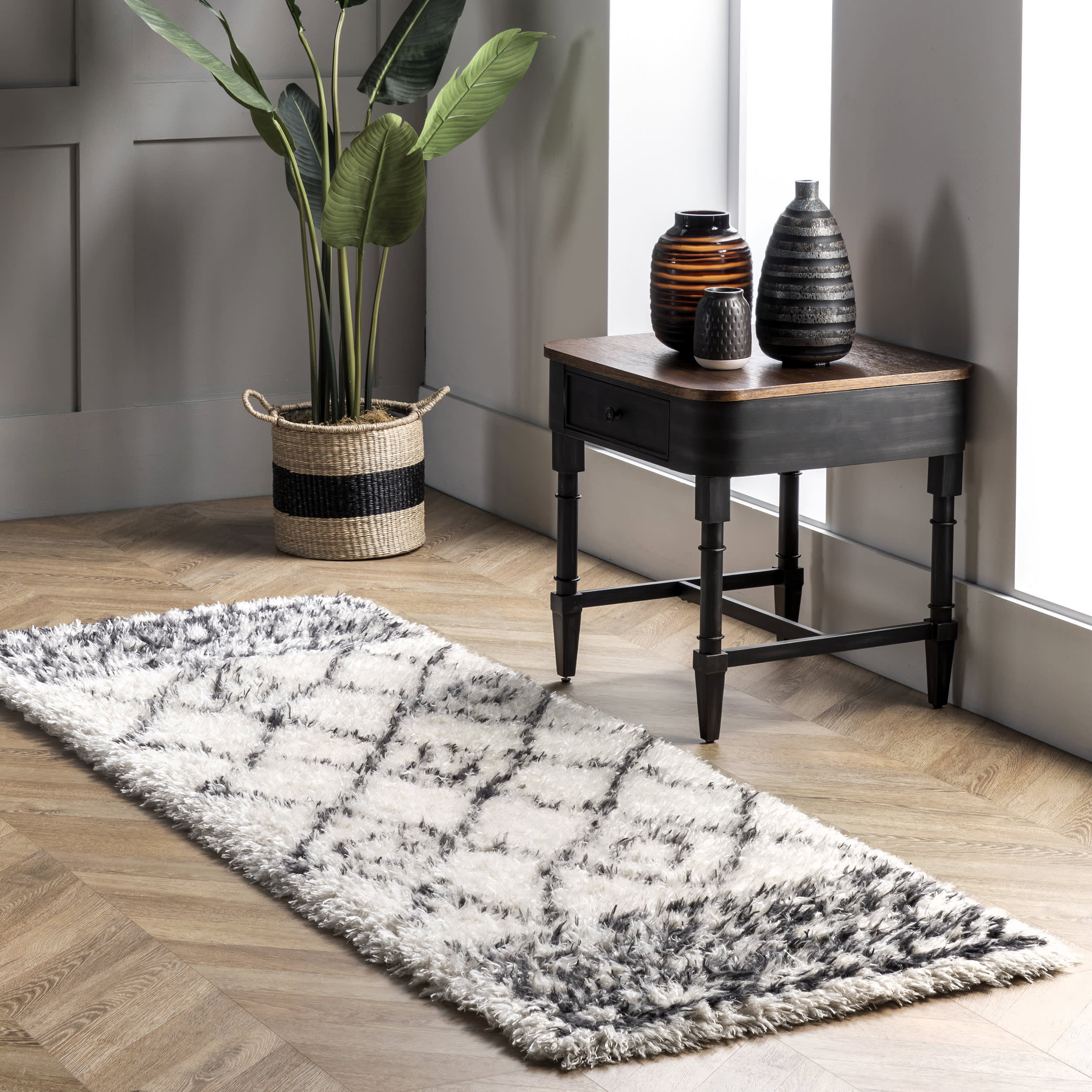 Riffian Lattice Shag Rug | Beige - Image 2