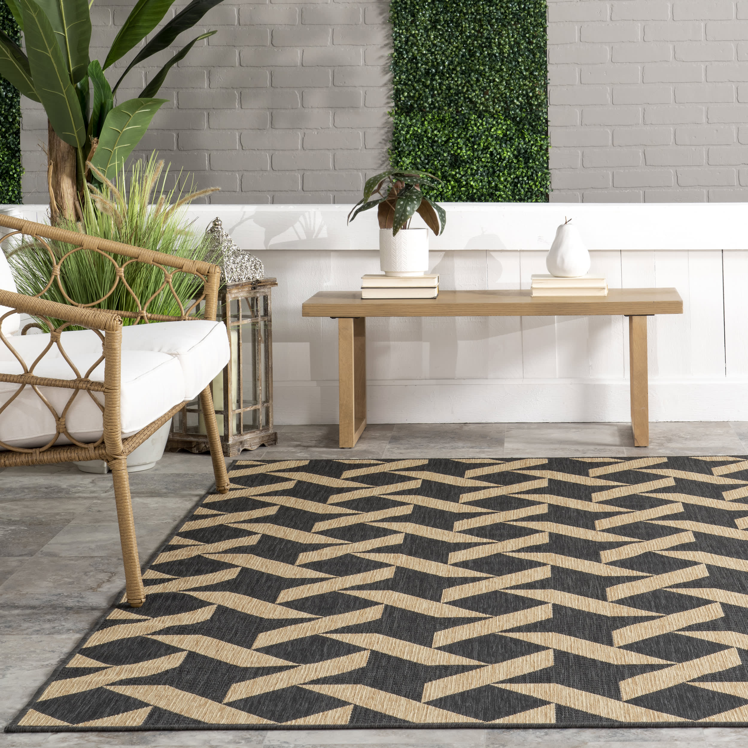 Rika Pinwheel Trellis Indoor/Outdoor Rug | Dark Grey - Image 4
