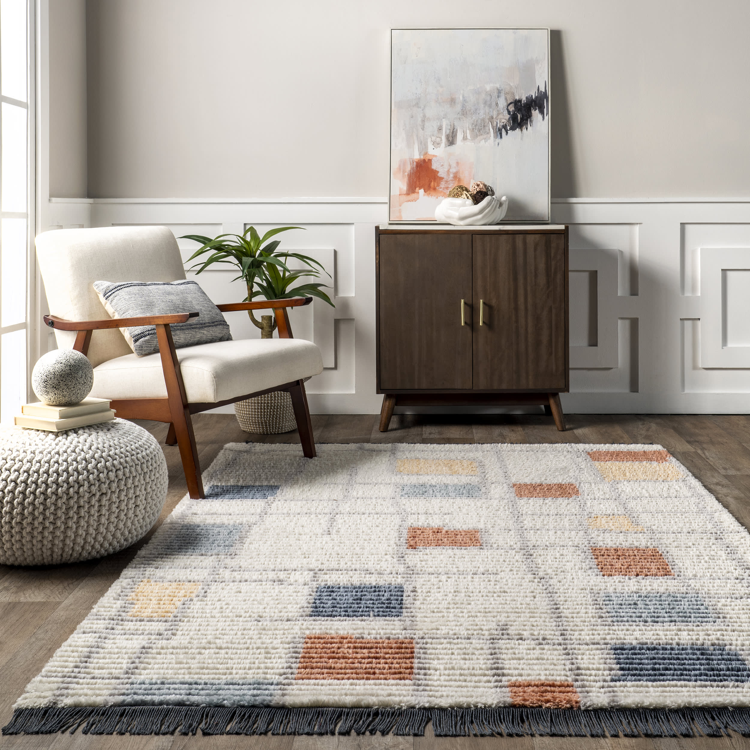 Riley Broken Squares Rug | Beige - Image 4