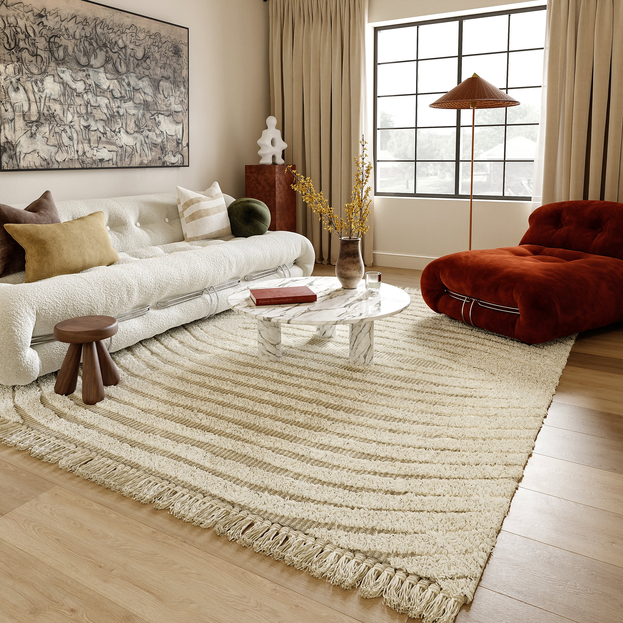 Riley Textured Shag Rug | Cream - Image 2