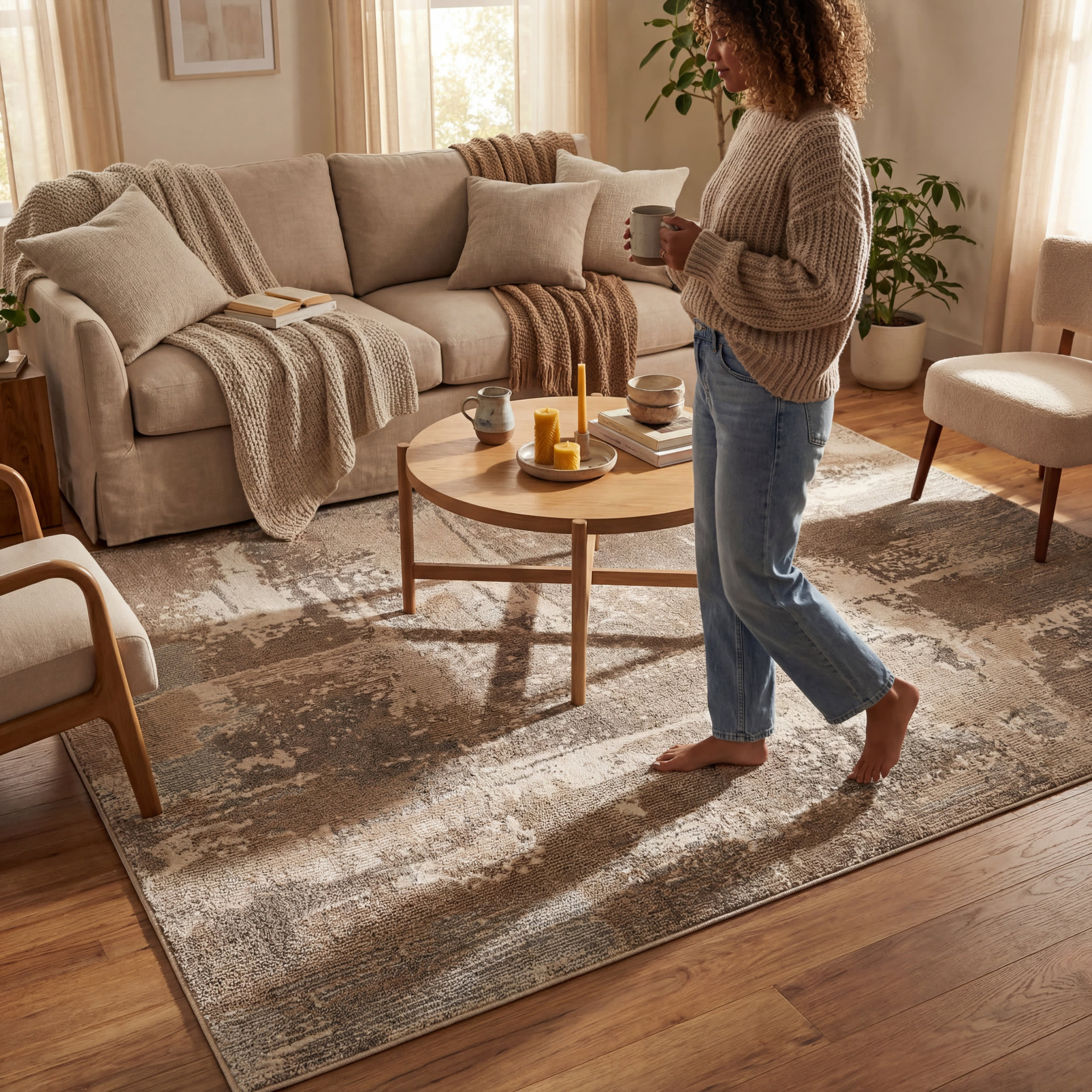 Rimalis Rustic Abstract Washable Rug | Brown - Image 9