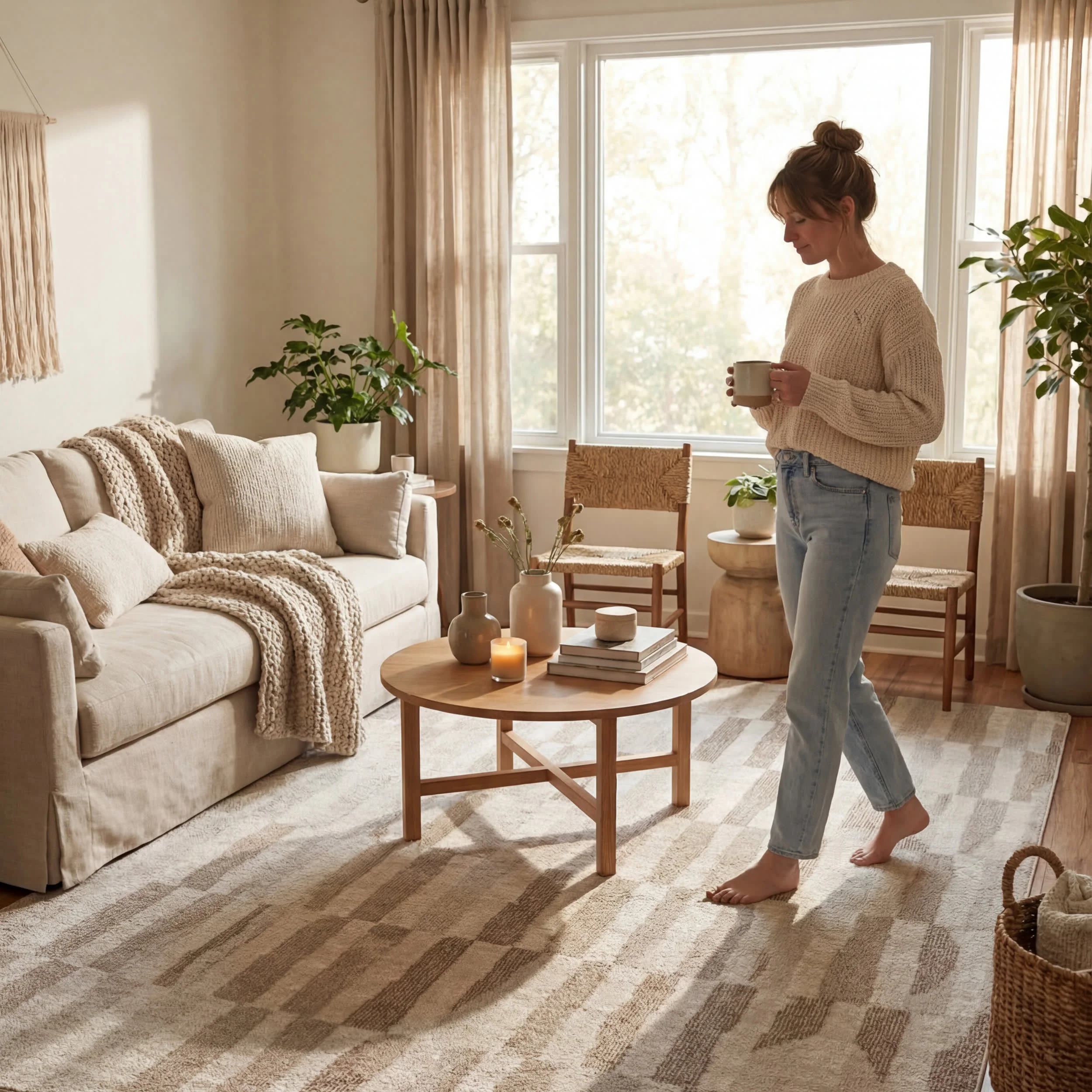 Riven Rustic Abstract Washable Rug | Beige - Image 9